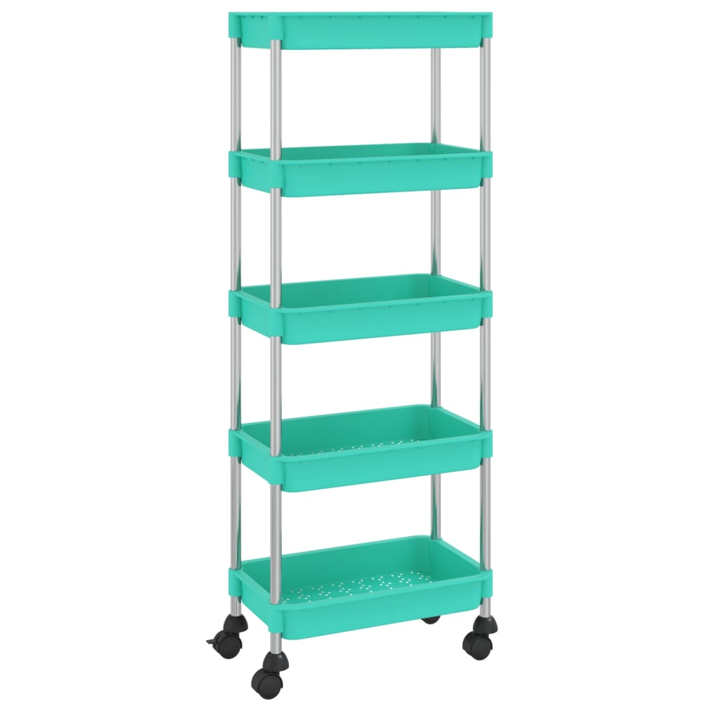 vidaXL Cărucior de bucătărie 5 niveluri turcoaz 42x29x128 cm fier/ABS vidaXL Cărucior de bucătărie 5 niveluri turcoaz 42x29x128 cm fier/ABS