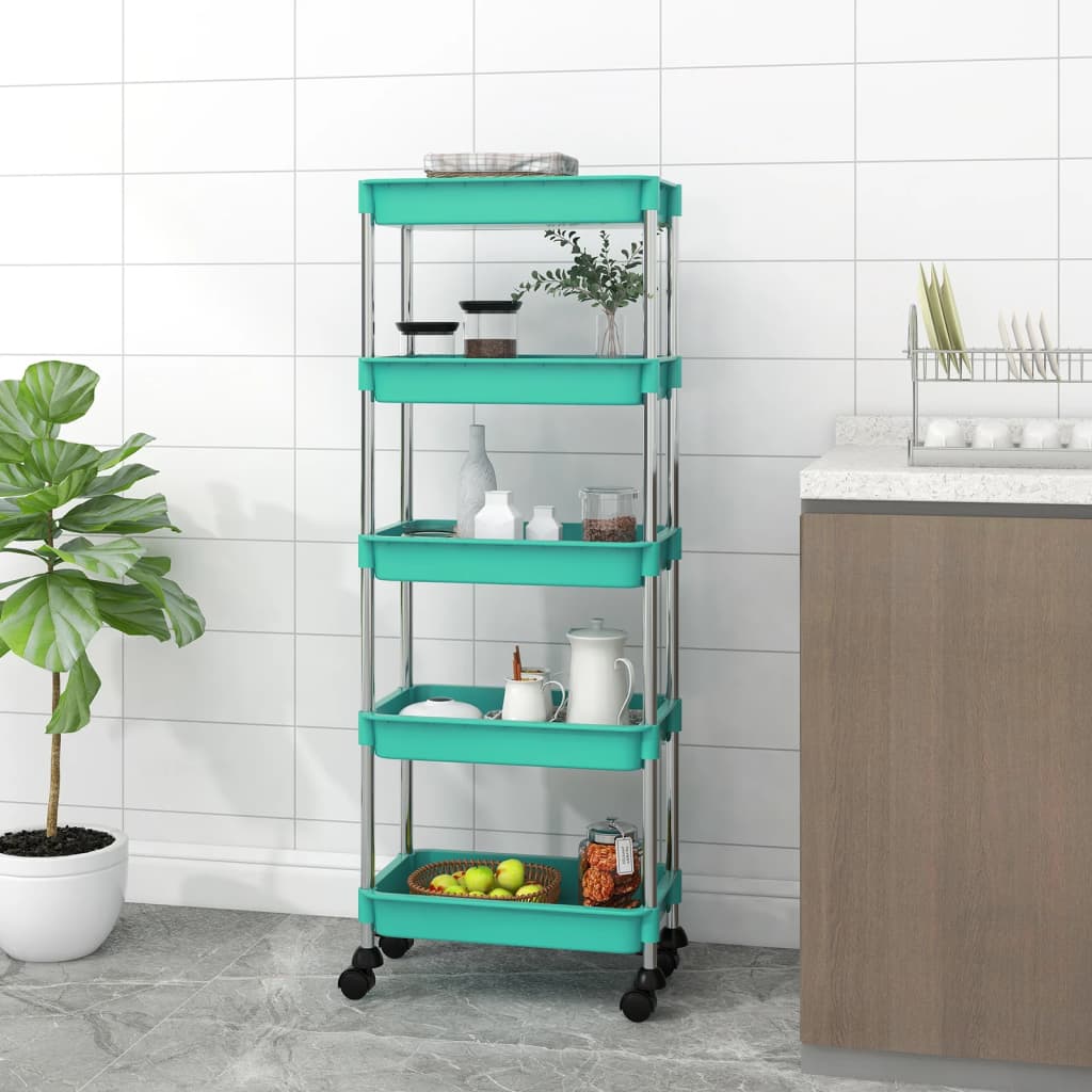 vidaXL Cărucior de bucătărie 5 niveluri turcoaz 42x29x128 cm fier/ABS vidaXL Cărucior de bucătărie 5 niveluri turcoaz 42x29x128 cm fier/ABS