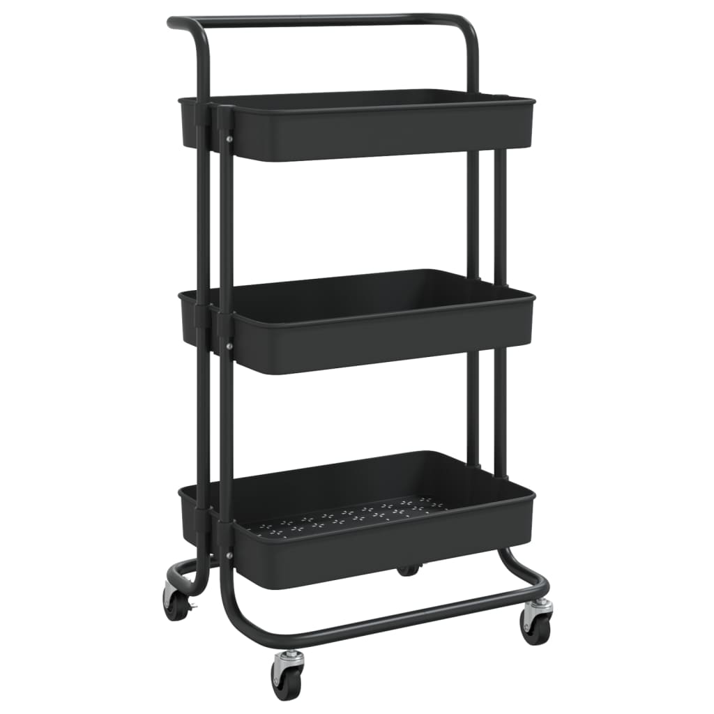 vidaXL Cărucior de bucătărie 3 niveluri negru 42x35x85 cm fier/ABS vidaXL Cărucior de bucătărie 3 niveluri negru 42x35x85 cm fier/ABS