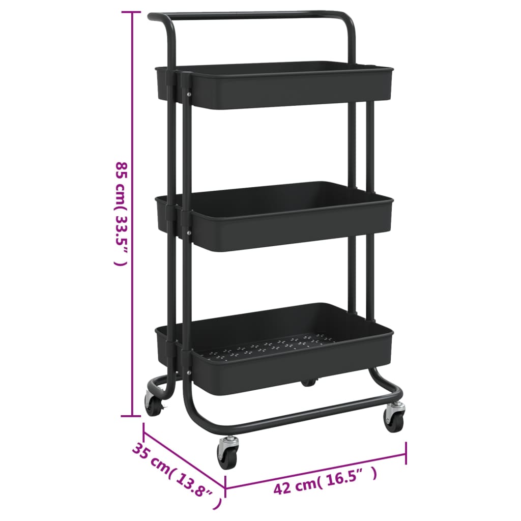vidaXL Cărucior de bucătărie 3 niveluri negru 42x35x85 cm fier/ABS vidaXL Cărucior de bucătărie 3 niveluri negru 42x35x85 cm fier/ABS