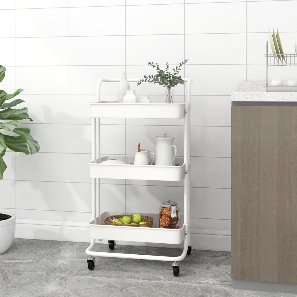 vidaXL Cărucior de bucătărie 3 niveluri alb 42x35x85 cm fier și ABS vidaXL Cărucior de bucătărie 3 niveluri alb 42x35x85 cm fier și ABS