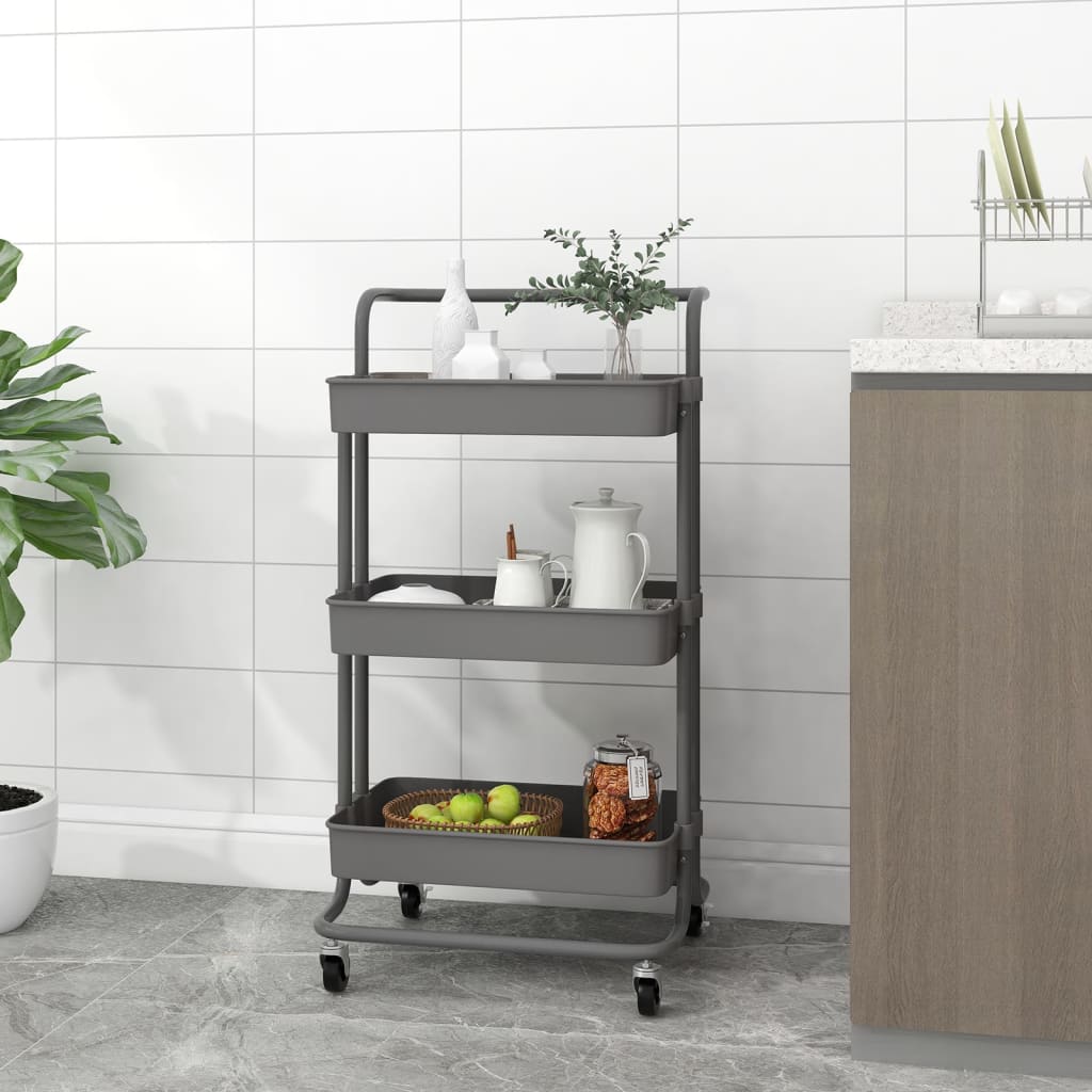 vidaXL Cărucior de bucătărie 3 niveluri gri 42x35x85 cm fier și ABS vidaXL Cărucior de bucătărie 3 niveluri gri 42x35x85 cm fier și ABS