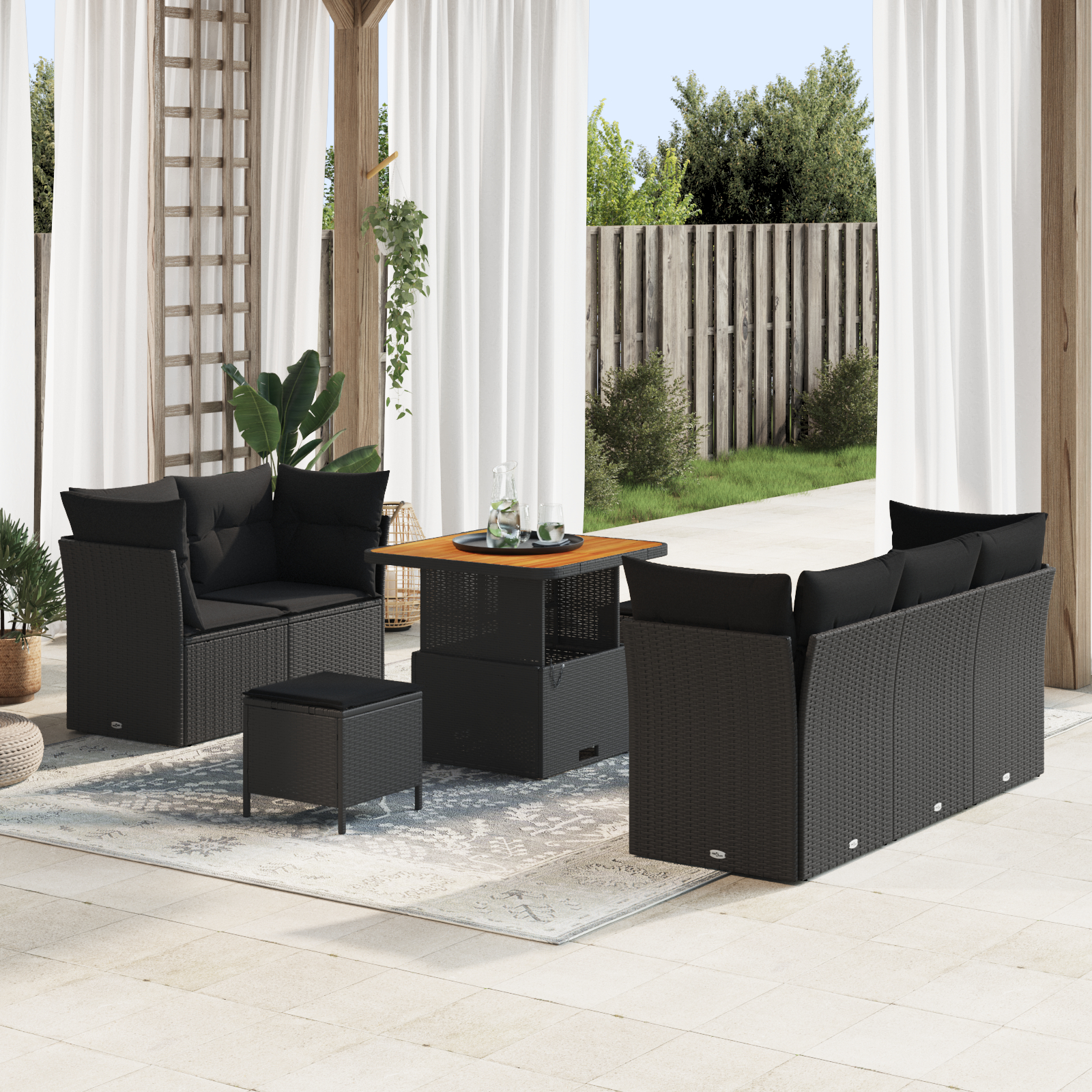 vidaXL Set de canapele pentru grădină 8 pcs Negru 80 x 80 x 71 cm