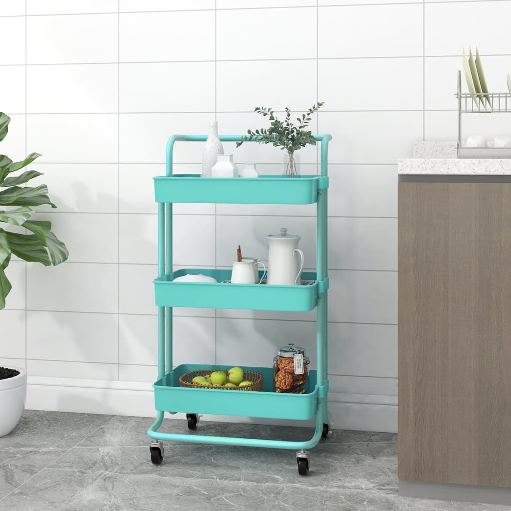 vidaXL Cărucior de bucătărie 3 niveluri turcoaz 42x35x85 cm fier/ABS vidaXL Cărucior de bucătărie 3 niveluri turcoaz 42x35x85 cm fier/ABS