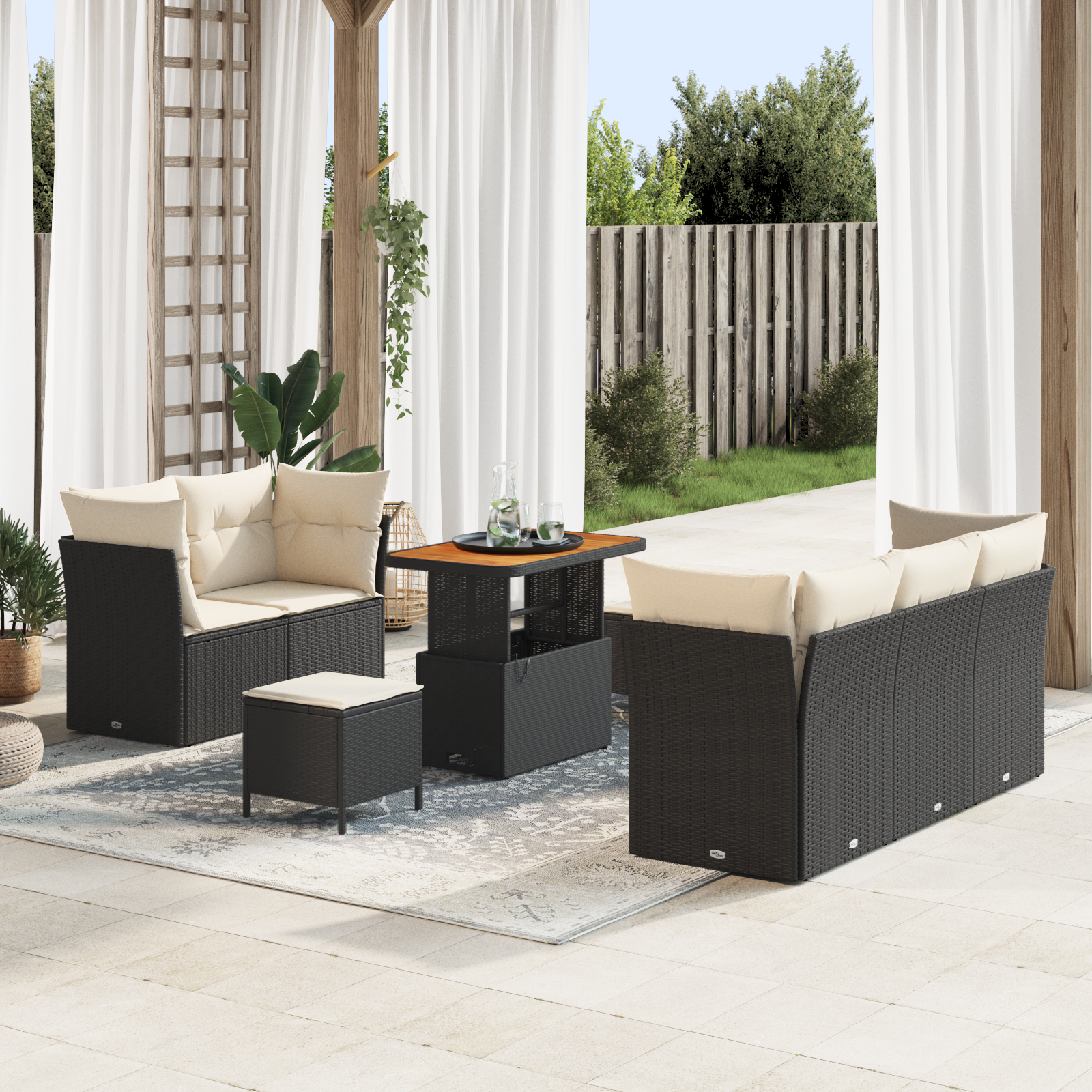 vidaXL Set de canapele pentru grădină cu pernă 8 pcs negru și crem
