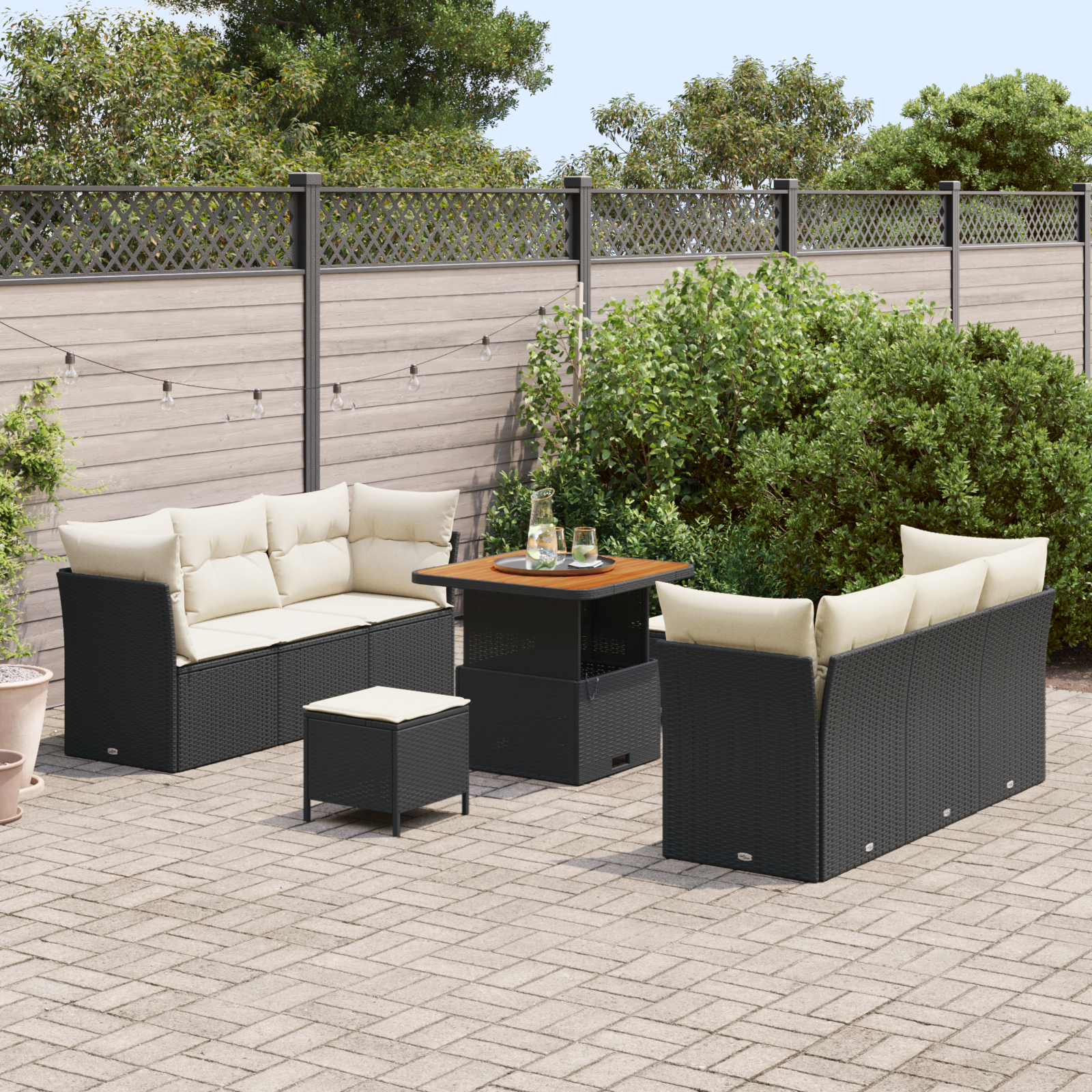 vidaXL Set de canapele pentru grădină cu pernă 9 pcs negru și crem vidaXL Set de canapele pentru grădină cu pernă 9 pcs negru și crem