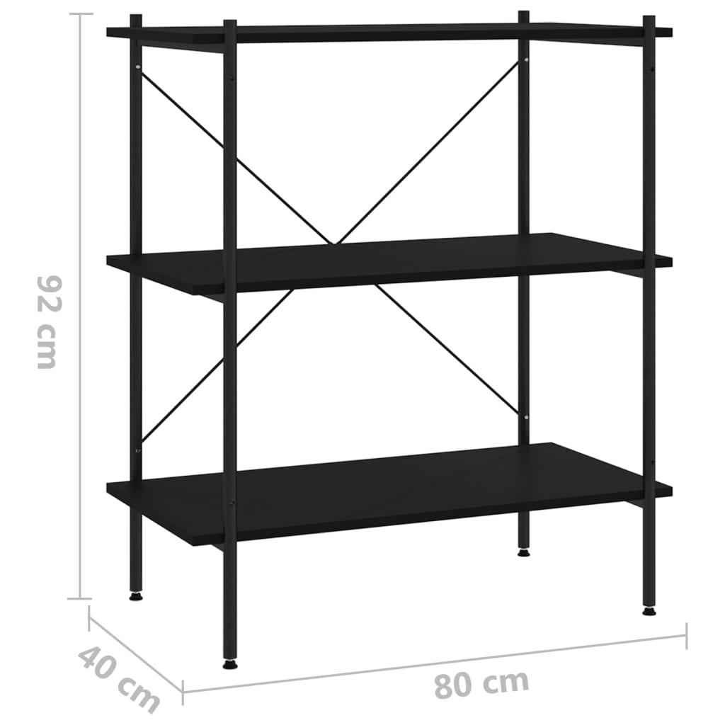 vidaXL Unitate cu rafturi pe 3 niveluri, negru, 80x40x92 cm vidaXL Unitate cu rafturi pe 3 niveluri, negru, 80x40x92 cm