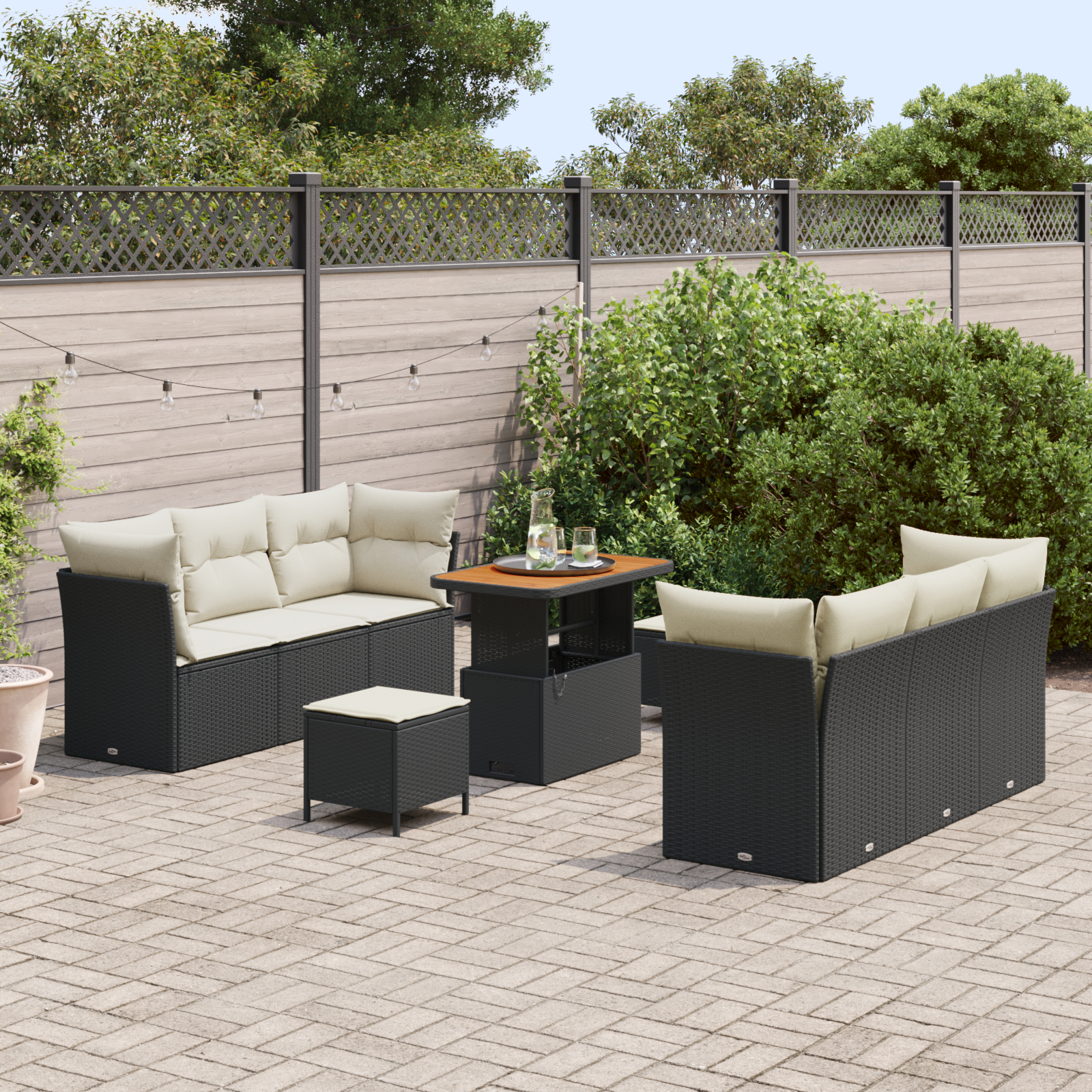 vidaXL Set de canapele pentru grădină cu pernă 9 pcs negru și crem