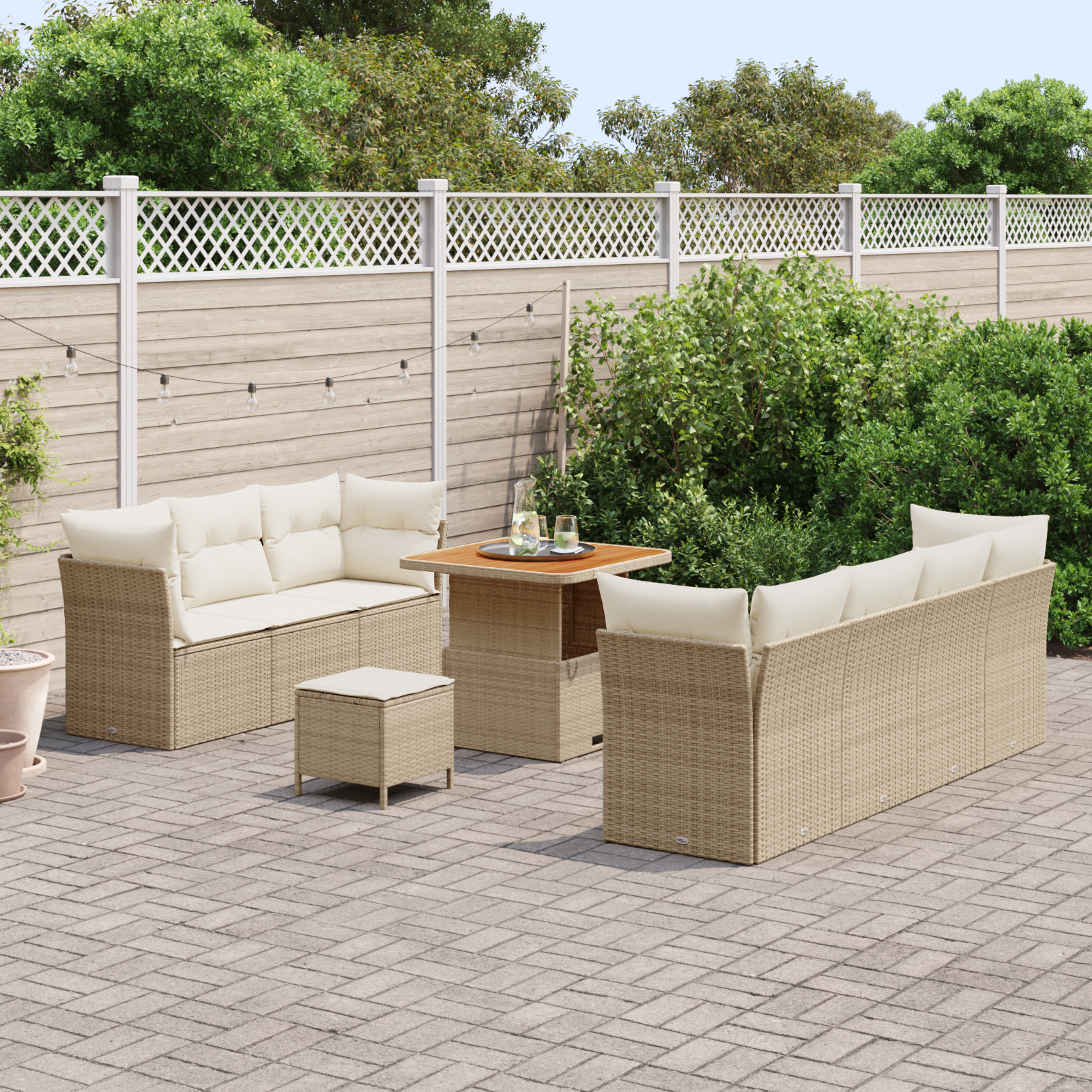 vidaXL Set de canapele pentru grădină cu pernă 10 pcs bej și crem vidaXL Set de canapele pentru grădină cu pernă 10 pcs bej și crem