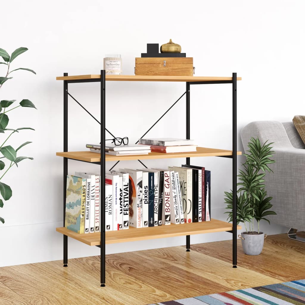 vidaXL Unitate cu rafturi pe 3 niveluri, negru și stejar, 80x40x92 cm vidaXL Unitate cu rafturi pe 3 niveluri, negru și stejar, 80x40x92 cm