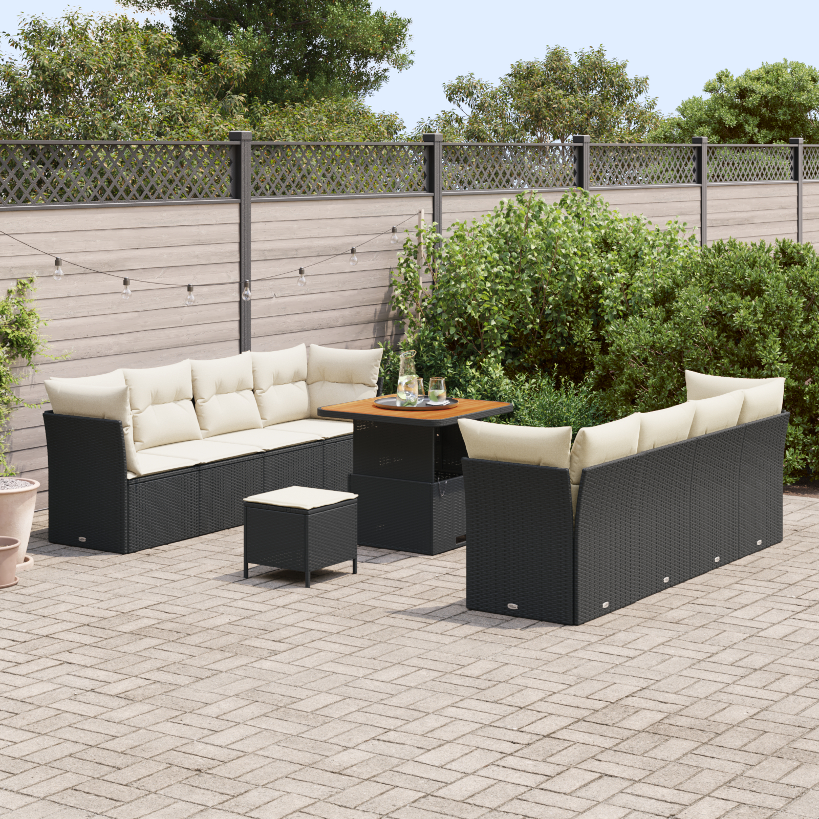vidaXL Set de canapele pentru grădină cu pernă 11 pcs negru și crem