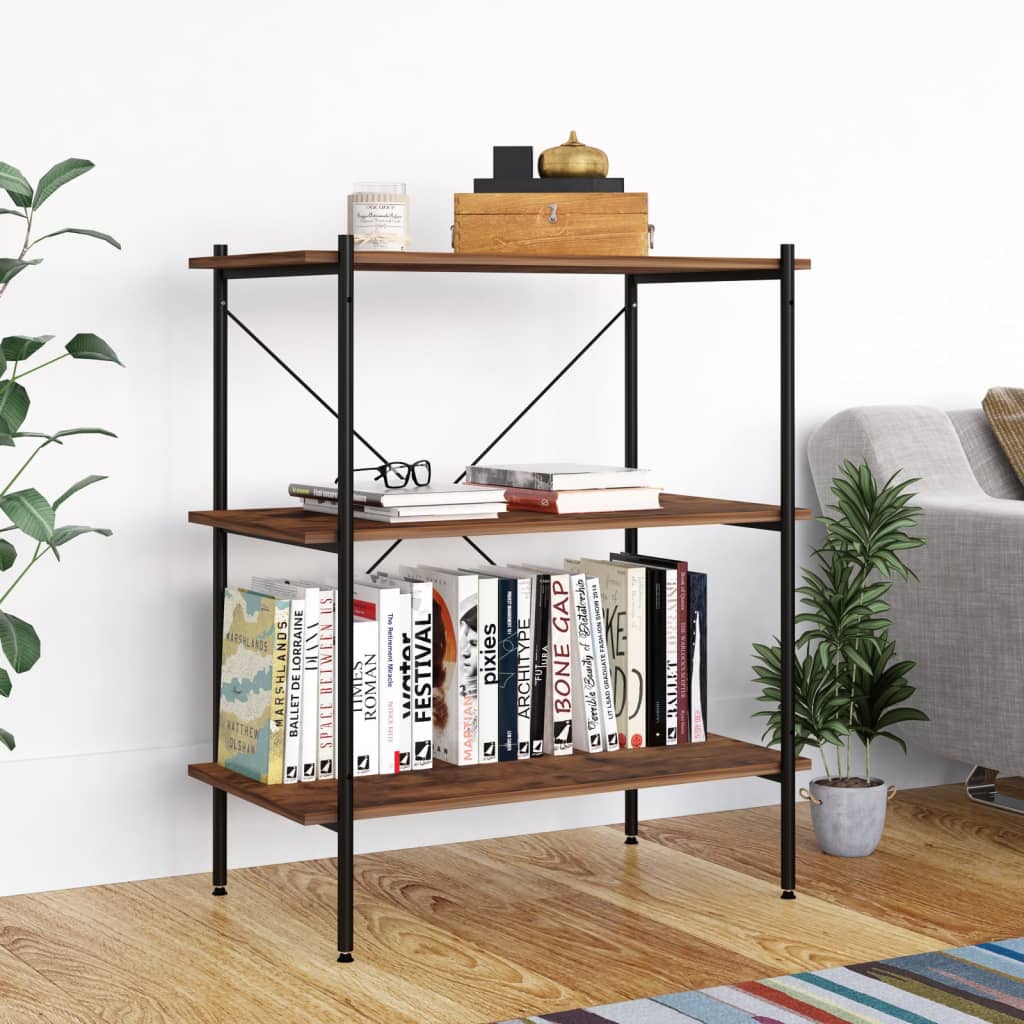 vidaXL Unitate cu rafturi pe 3 niveluri, negru și natural, 80x40x92 cm vidaXL Unitate cu rafturi pe 3 niveluri, negru și natural, 80x40x92 cm