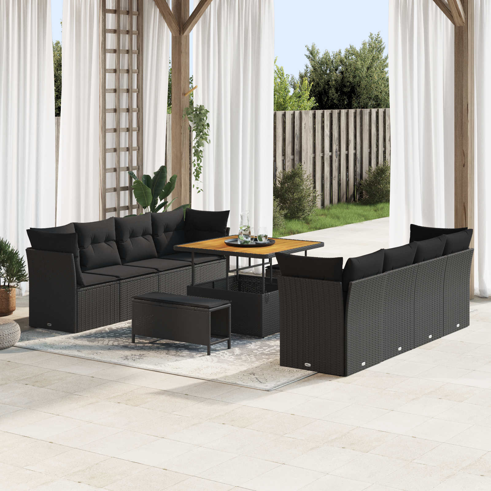 vidaXL Set de canapele pentru grădină 11 pcs Negru 100 x 100 x 71 cm