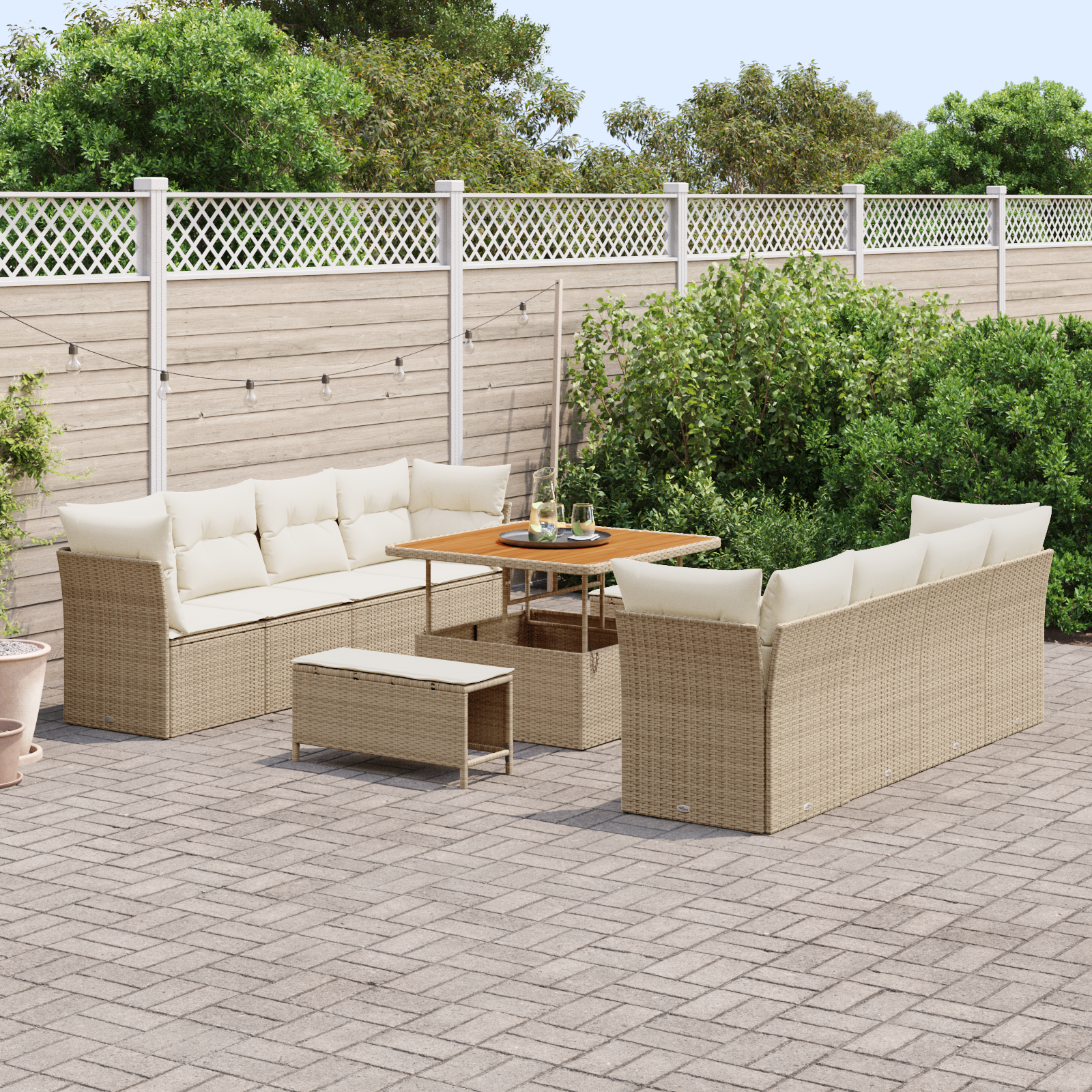 vidaXL Set de canapele pentru grădină cu pernă 11 pcs bej și crem