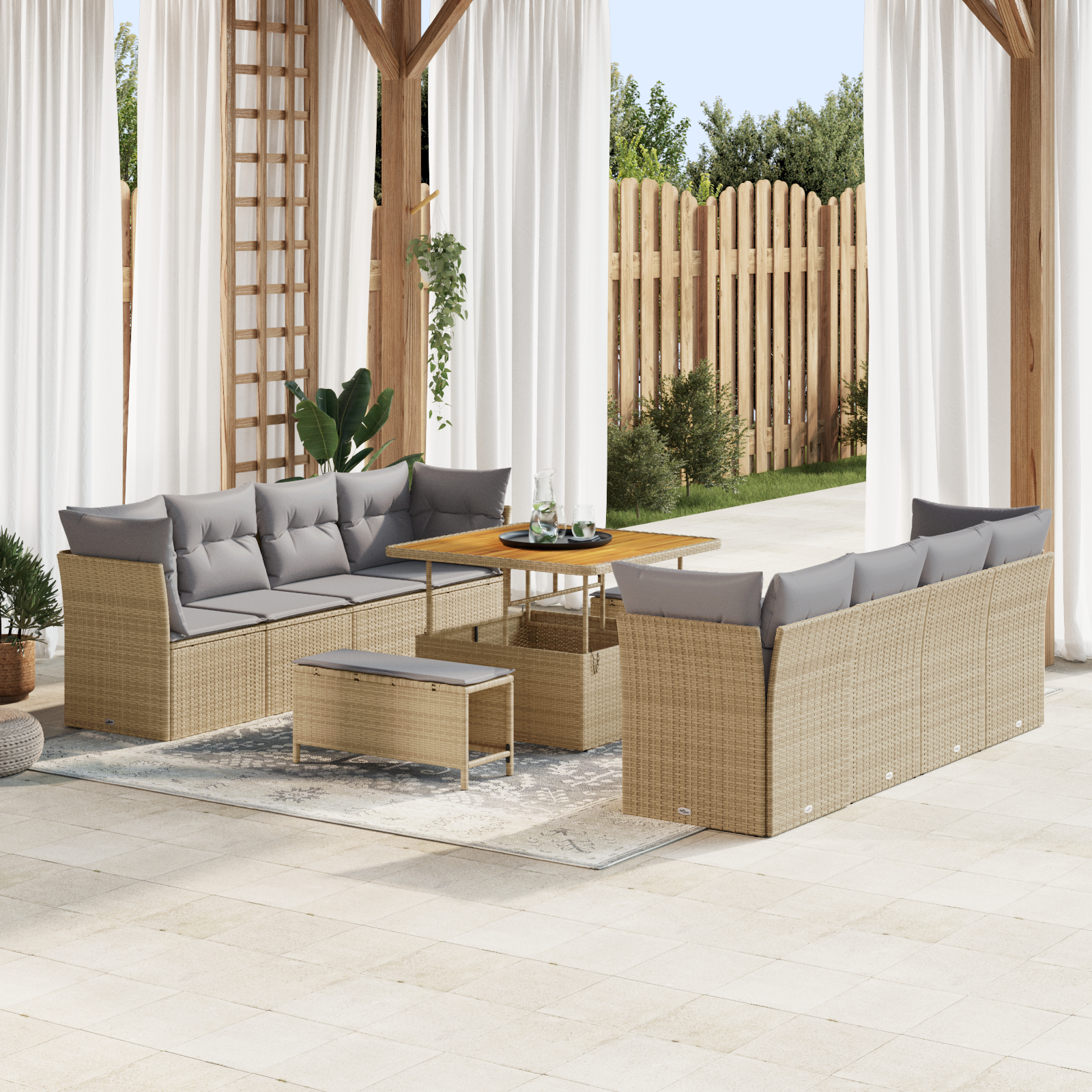 vidaXL Set de canapele pentru grădină 11 pcs bej și gri deschis vidaXL Set de canapele pentru grădină 11 pcs bej și gri deschis