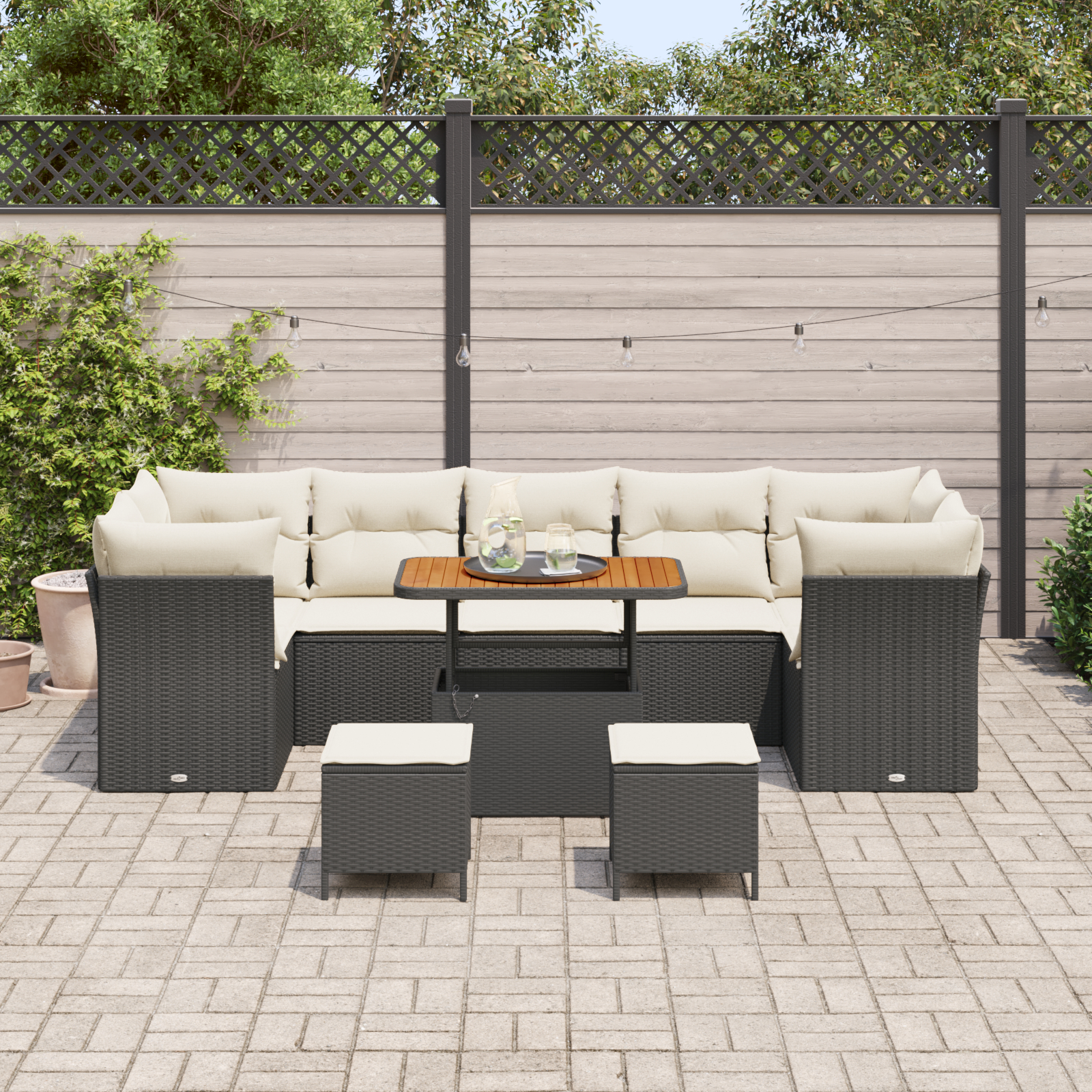 vidaXL Set de canapele pentru grădină cu pernă 10 pcs negru și crem vidaXL Set de canapele pentru grădină cu pernă 10 pcs negru și crem