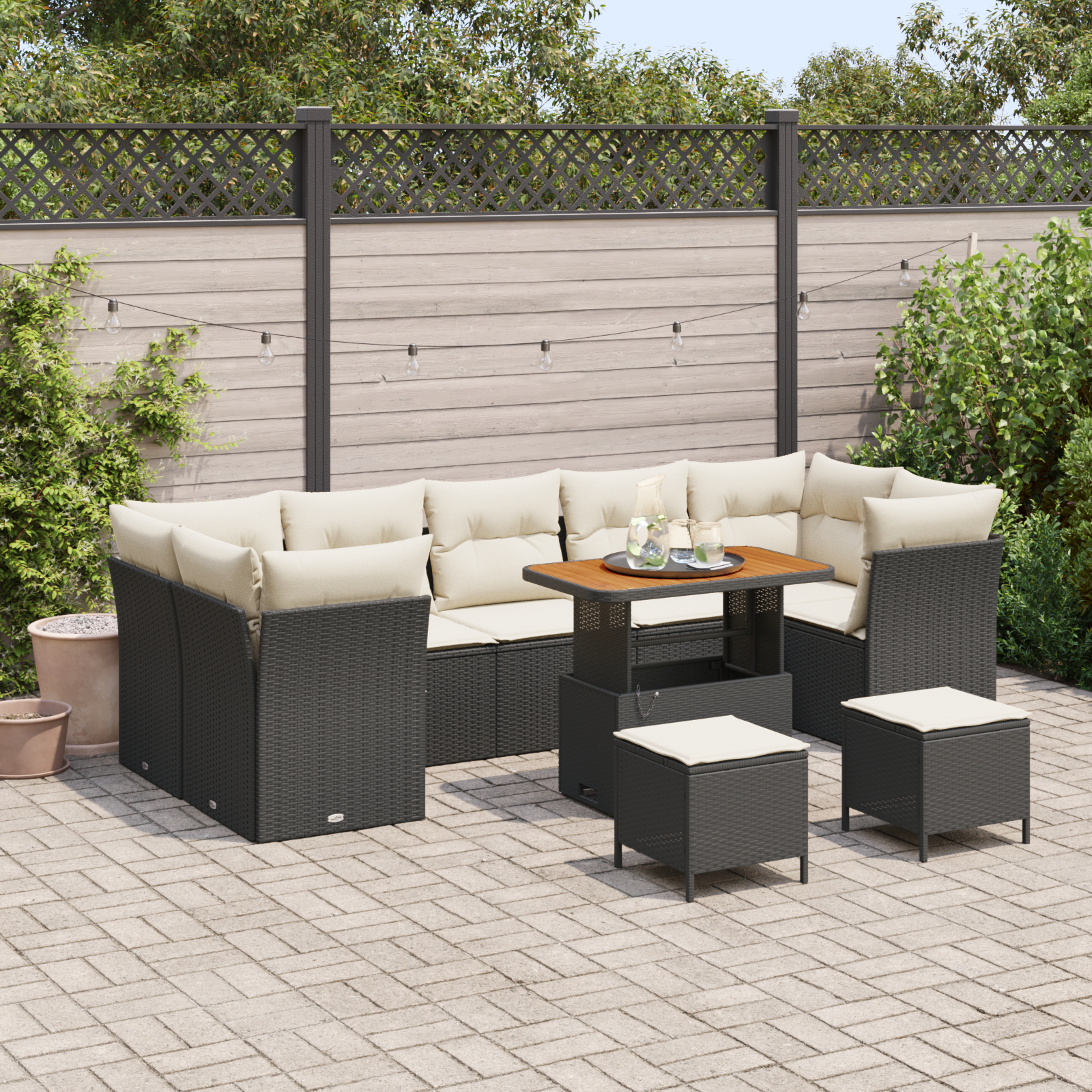 vidaXL Set de canapele pentru grădină cu pernă 10 pcs negru și crem vidaXL Set de canapele pentru grădină cu pernă 10 pcs negru și crem