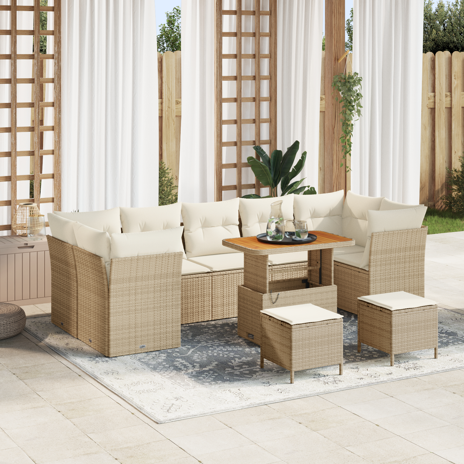vidaXL Set de canapele pentru grădină cu pernă 10 pcs bej și crem vidaXL Set de canapele pentru grădină cu pernă 10 pcs bej și crem