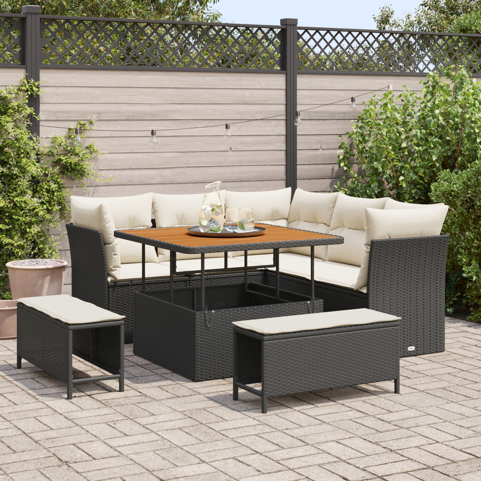 vidaXL Set de canapele pentru grădină cu pernă 8 pcs negru și crem