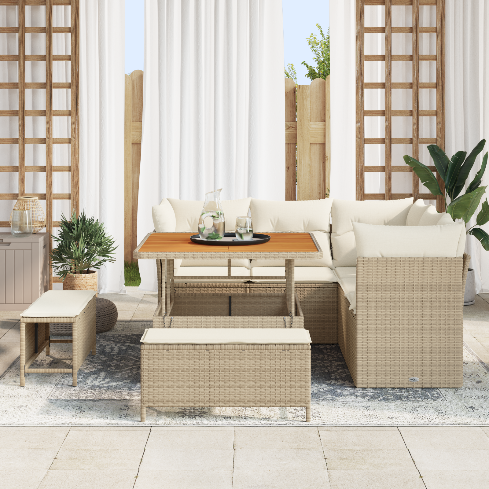 vidaXL Set de canapele pentru grădină cu pernă 8 pcs bej și crem