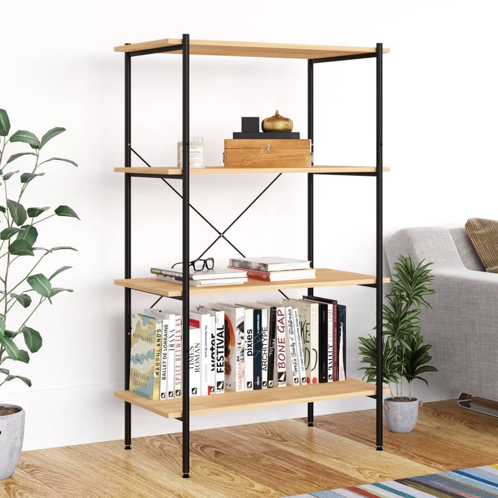 vidaXL Unitate de rafturi pe 4 niveluri, negru și stejar, 80x40x130 cm vidaXL Unitate de rafturi pe 4 niveluri, negru și stejar, 80x40x130 cm