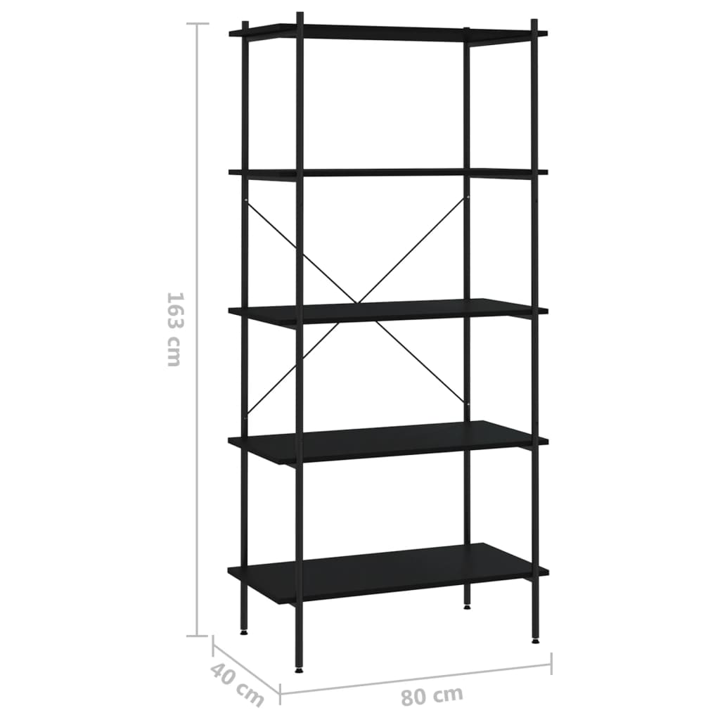 vidaXL Unitate cu rafturi pe 5 niveluri, negru, 80x40x163 cm vidaXL Unitate cu rafturi pe 5 niveluri, negru, 80x40x163 cm