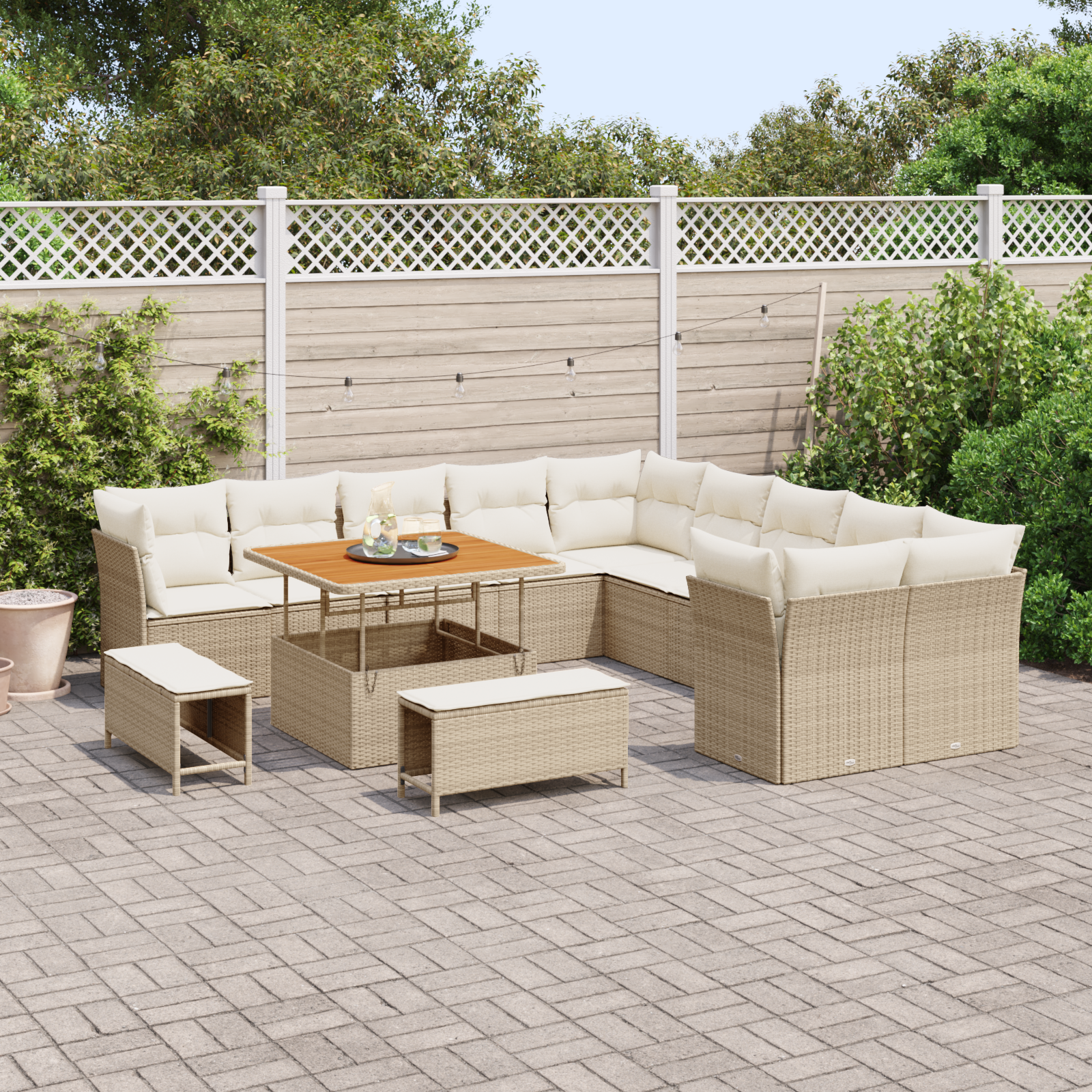vidaXL Set de canapele pentru grădină cu pernă 13 pcs bej și crem