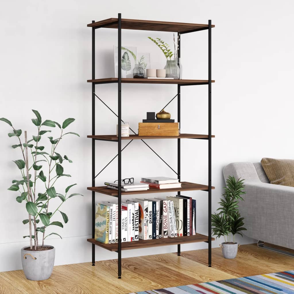 vidaXL Unitate de rafturi pe 5 niveluri negru și natural, 80x40x163 cm vidaXL Unitate de rafturi pe 5 niveluri negru și natural, 80x40x163 cm