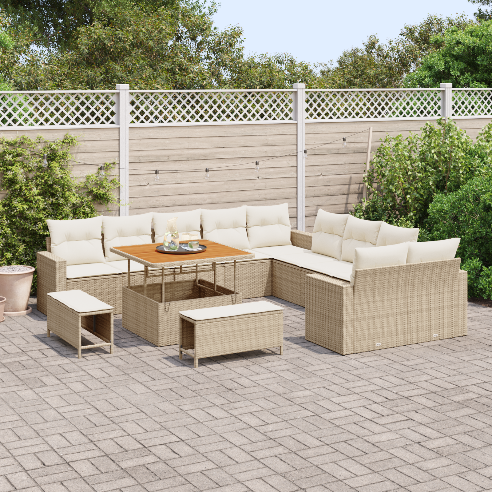vidaXL Set de canapele pentru grădină cu pernă 13 pcs bej și crem vidaXL Set de canapele pentru grădină cu pernă 13 pcs bej și crem