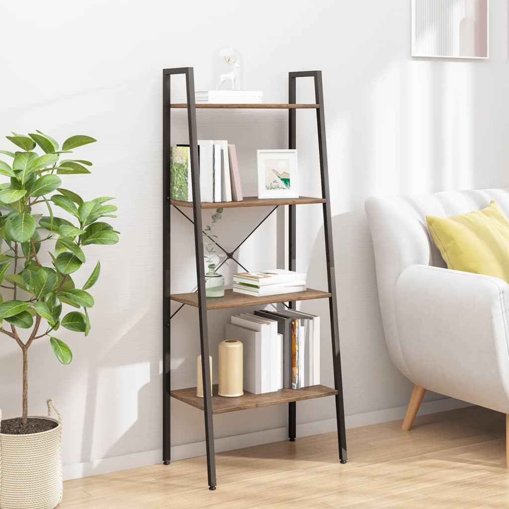 vidaXL Raft vertical cu 4 niveluri, maro închis și negru, 56x35x140 cm vidaXL Raft vertical cu 4 niveluri, maro închis și negru, 56x35x140 cm