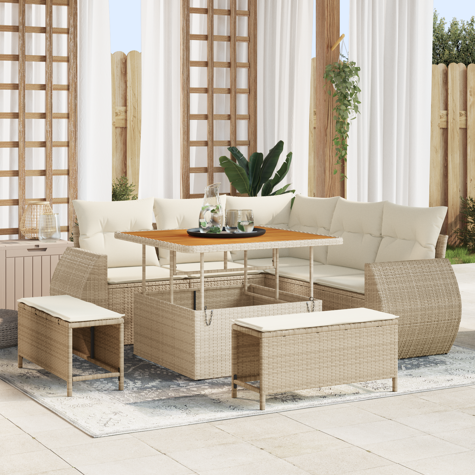 vidaXL Set de canapele pentru grădină cu pernă 8 pcs bej și crem