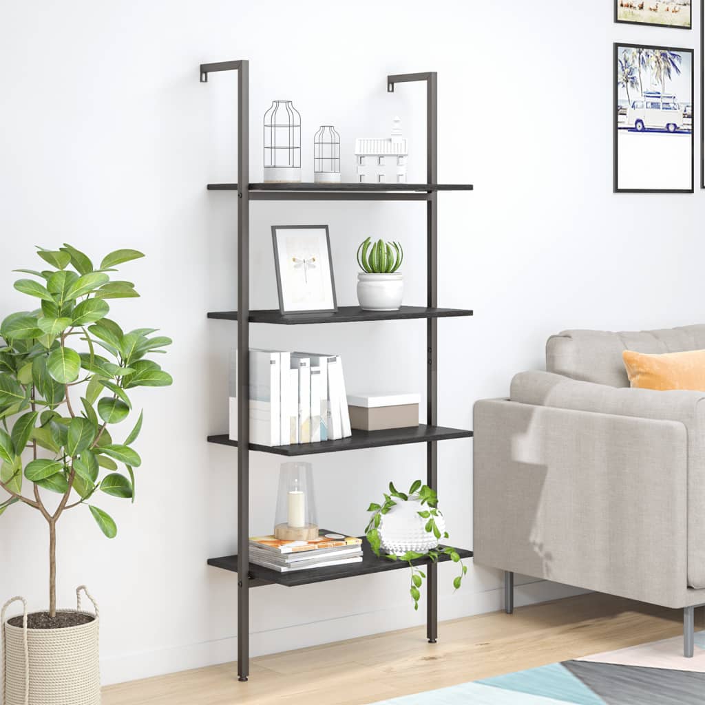 vidaXL Raft sprijinit, cu 4 niveluri, negru, 64x35x152,5 cm vidaXL Raft sprijinit, cu 4 niveluri, negru, 64x35x152,5 cm