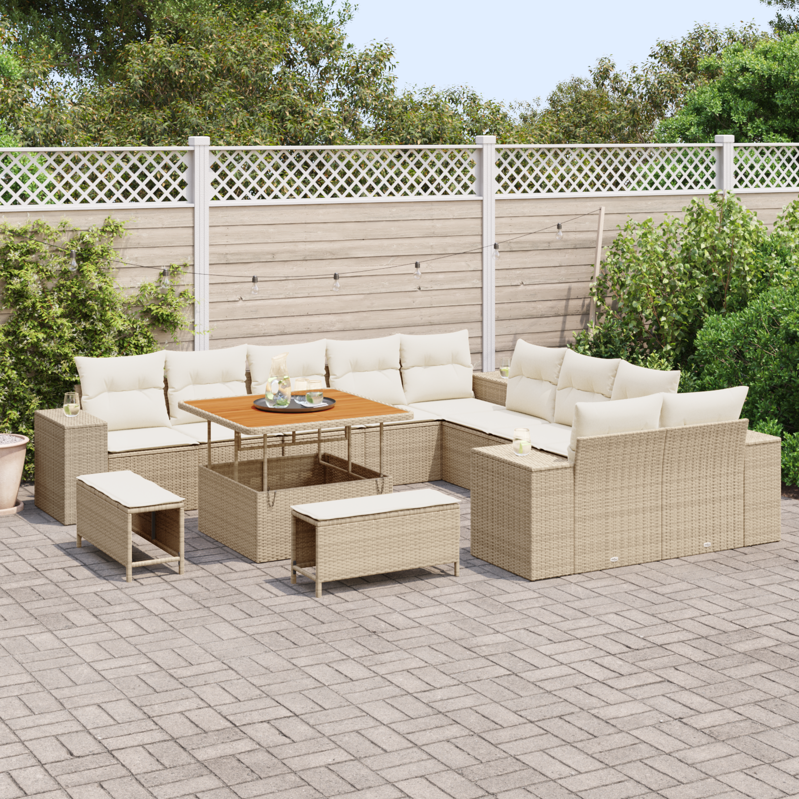 vidaXL Set de canapele pentru grădină cu pernă 13 pcs Bej și crem