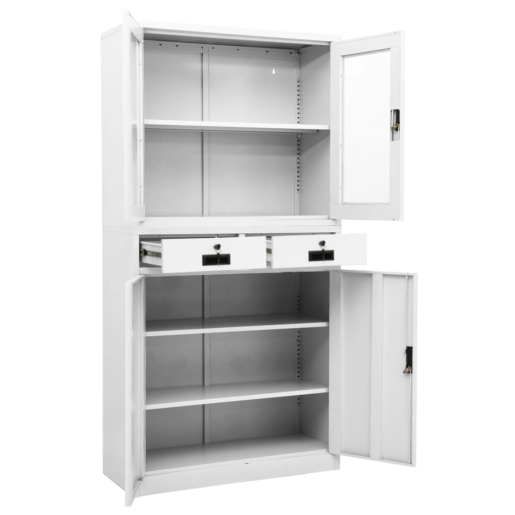 vidaXL Dulap de birou, alb, 90x40x180 cm, oțel/sticlă securizată
