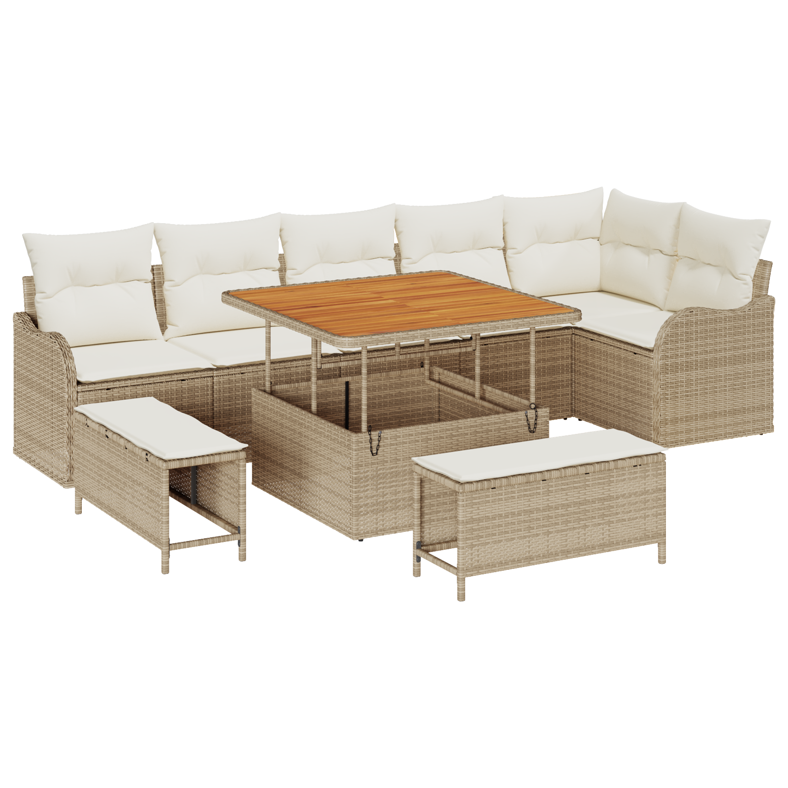vidaXL Set de canapele pentru grădină cu pernă 9 pcs Bej și crem