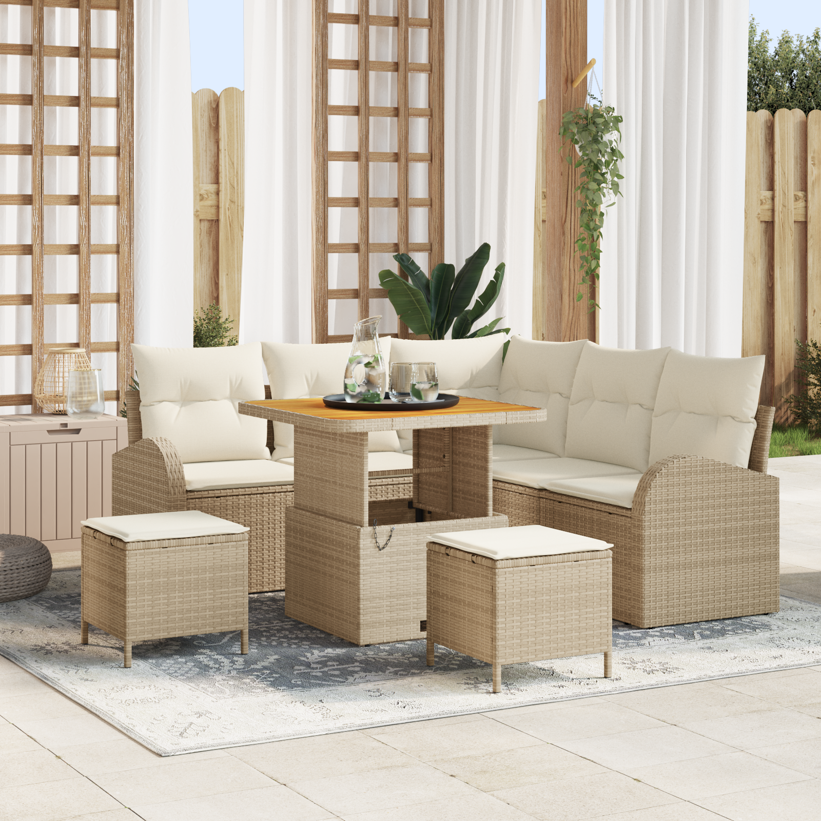 vidaXL Set de canapele pentru grădină cu pernă 8 pcs Bej, crem