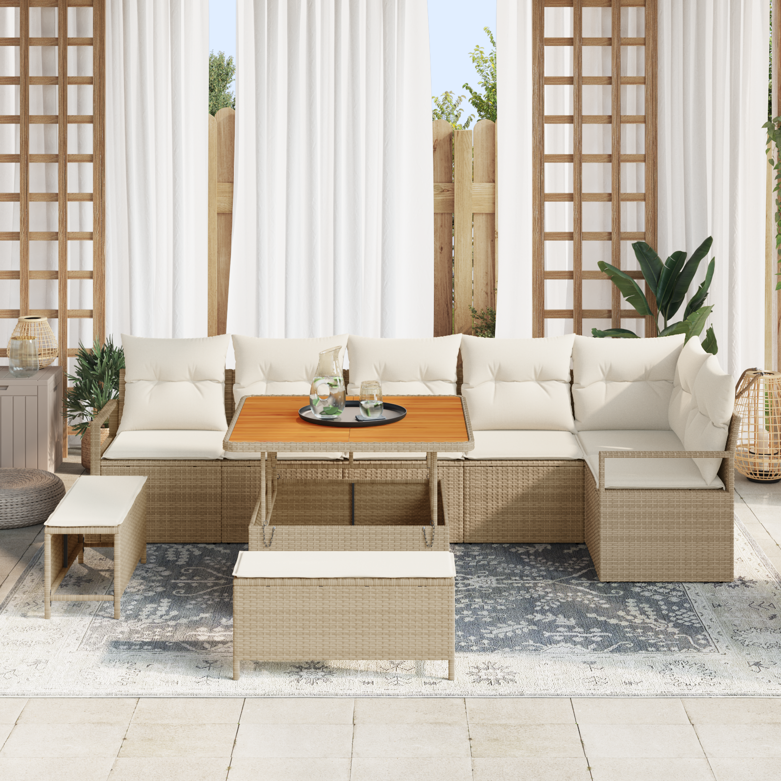 vidaXL Set de canapele pentru grădină cu pernă 9 pcs Bej și crem