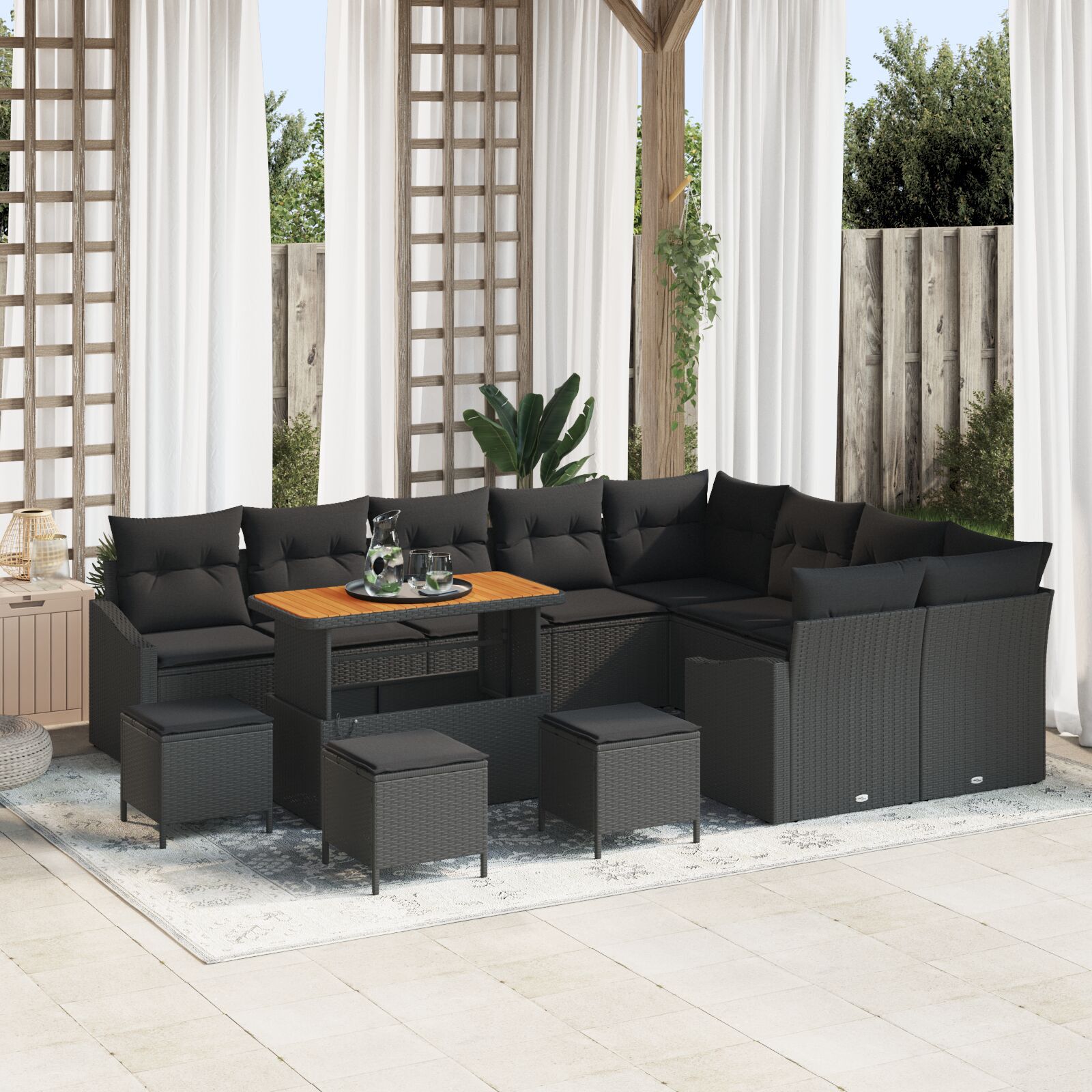 vidaXL Set de canapele pentru grădină 12 pcs Negru 100 x 100 x 71 cm