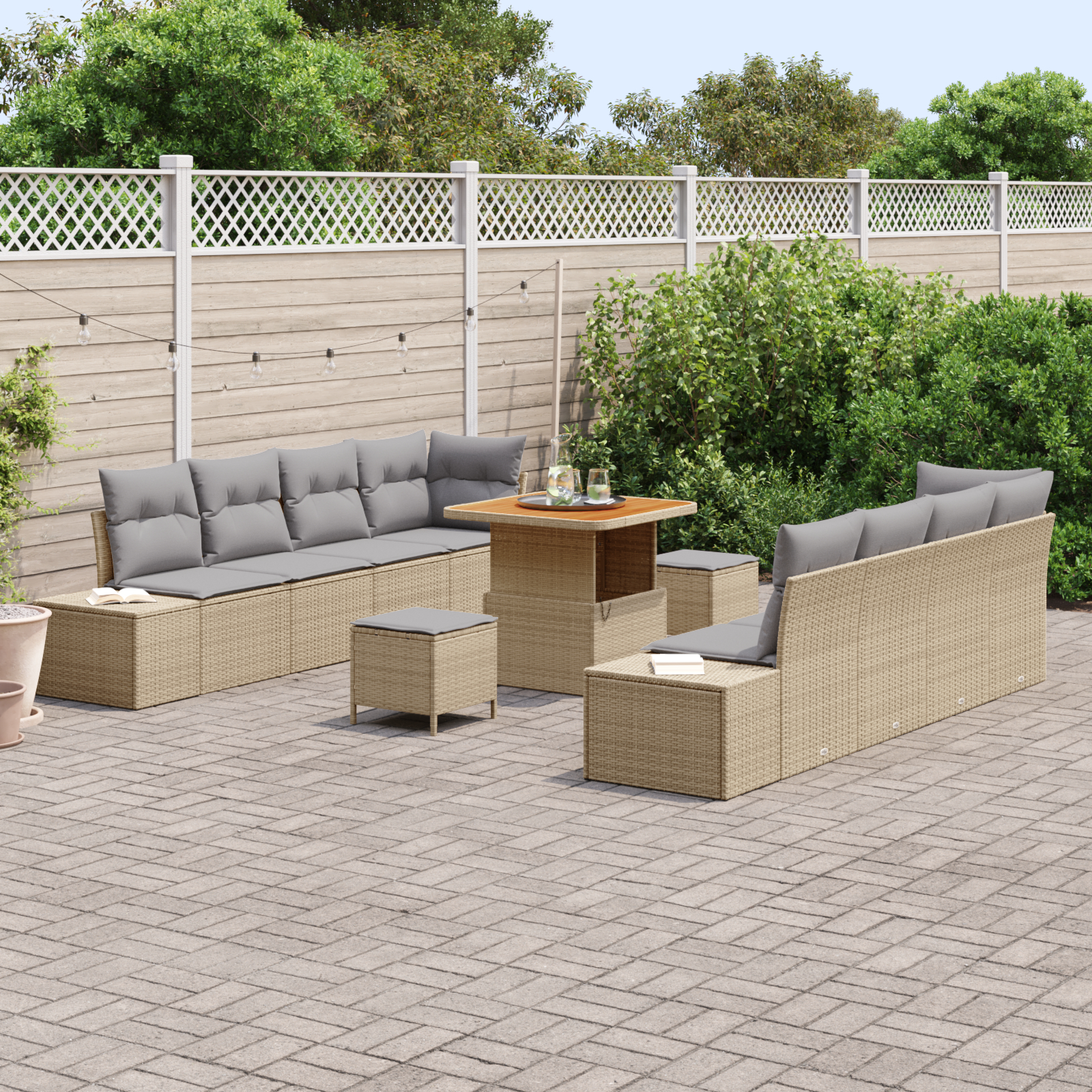 Set canapea de grădină vidaXL cu 11 piese cu perne Bej Ratan Poli Acacia Set canapea de grădină vidaXL cu 11 piese cu perne Bej Ratan Poli Acacia