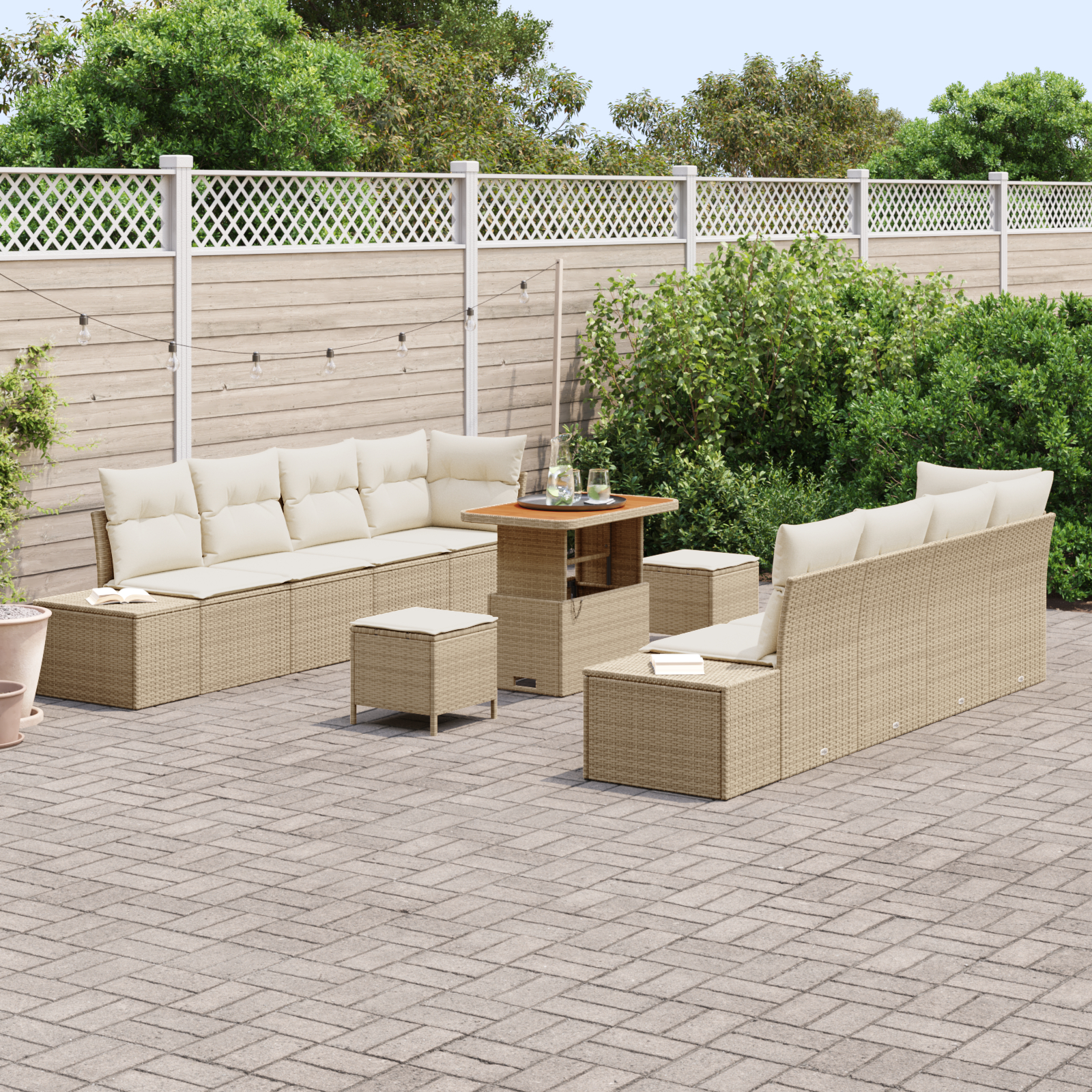 vidaXL Set de canapele pentru grădină cu pernă 11 pcs Bej și crem vidaXL Set de canapele pentru grădină cu pernă 11 pcs Bej și crem