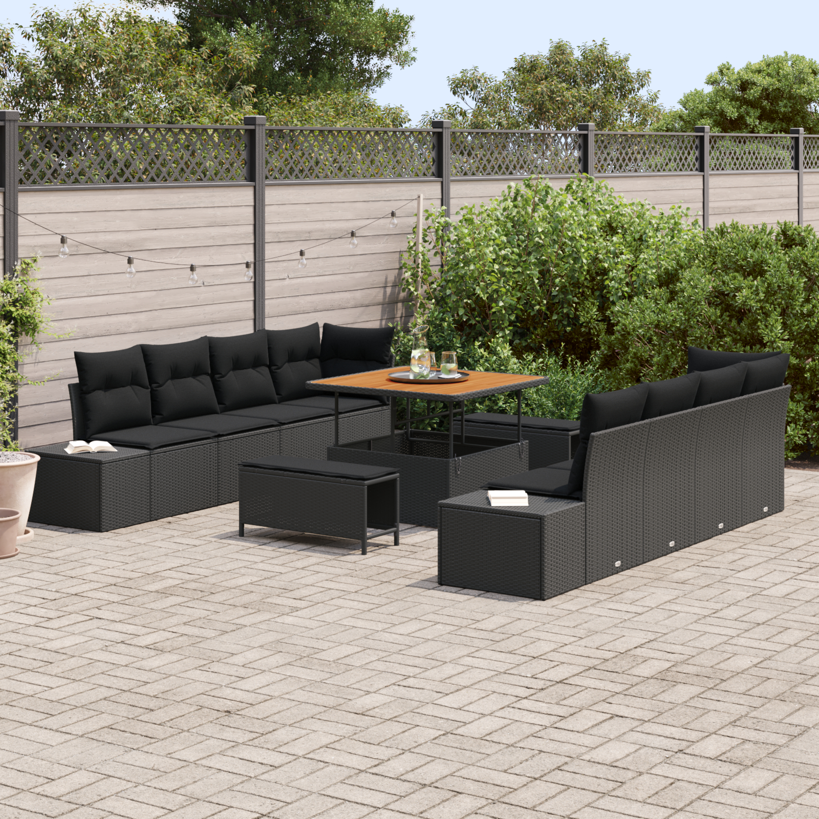 vidaXL Set de canapele pentru grădină 11 pcs Negru 100 x 100 x 71 cm