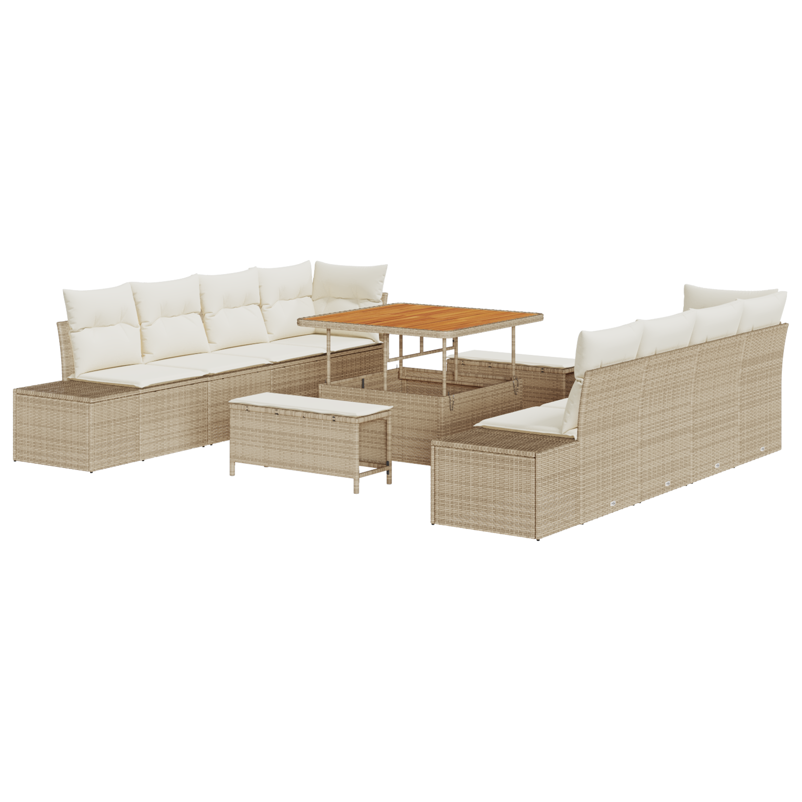 vidaXL Set Sofa Grădină de 11 Piese cu Perne Bej Ratan Poli Acacia