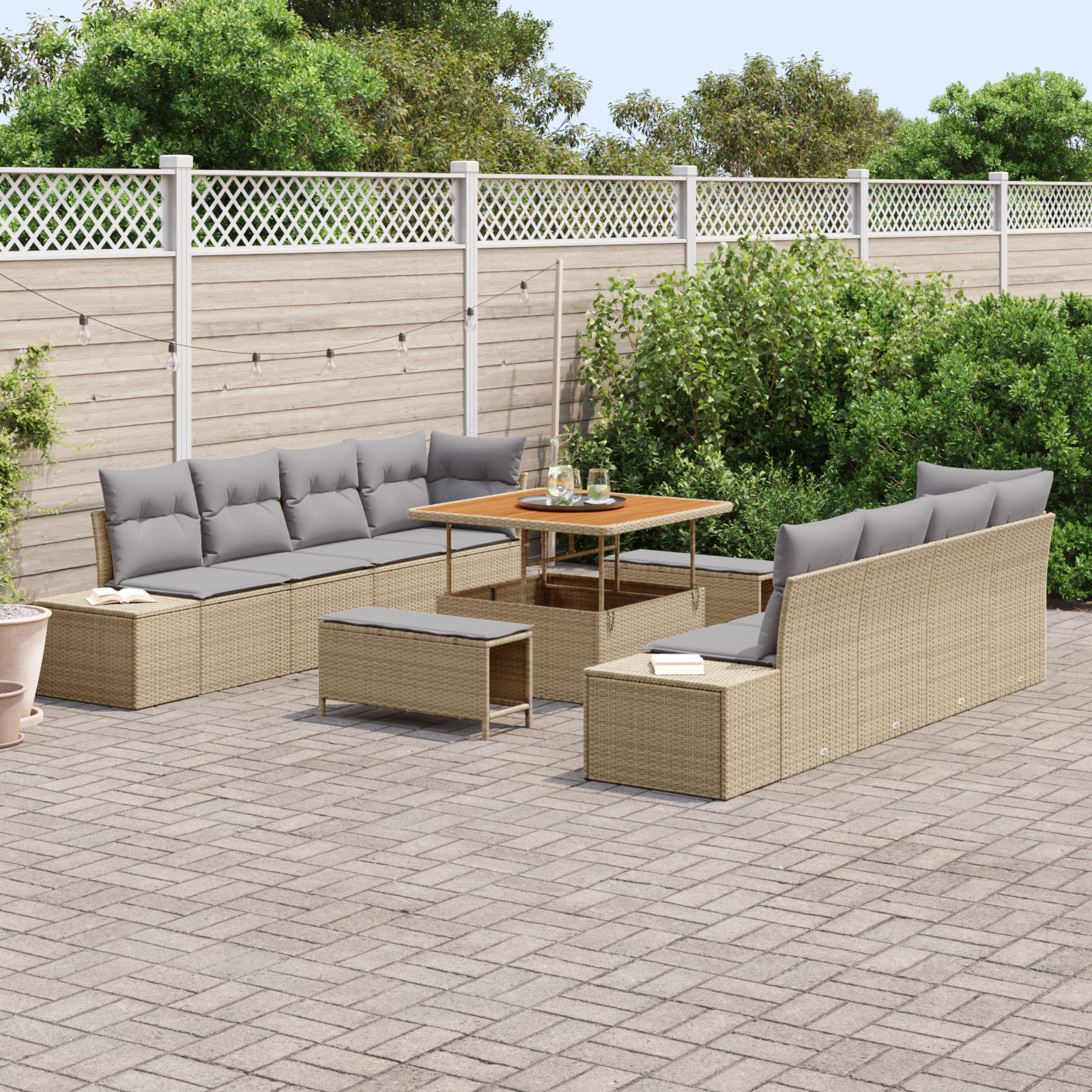 vidaXL Set de canapele pentru grădină 11 pcs Beige și gri deschis vidaXL Set de canapele pentru grădină 11 pcs Beige și gri deschis