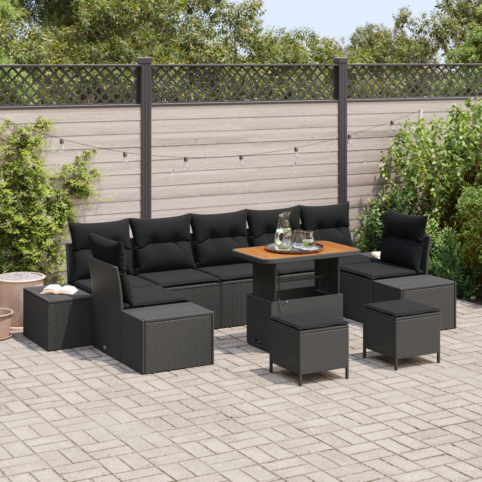 vidaXL Set de canapele pentru grădină 10 pcs Negru 90 x 55 x 71 cm vidaXL Set de canapele pentru grădină 10 pcs Negru 90 x 55 x 71 cm