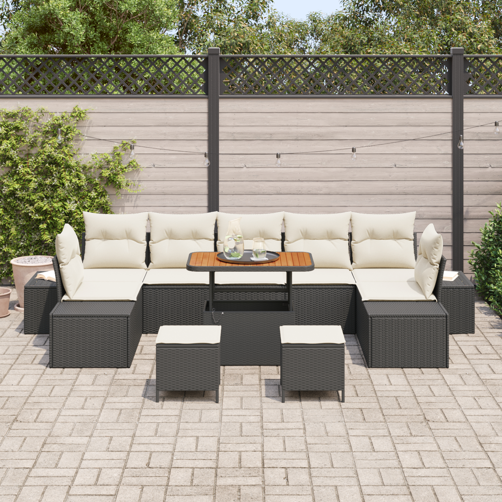 vidaXL Set de canapele pentru grădină cu pernă 10 pcs Negru și Crem
