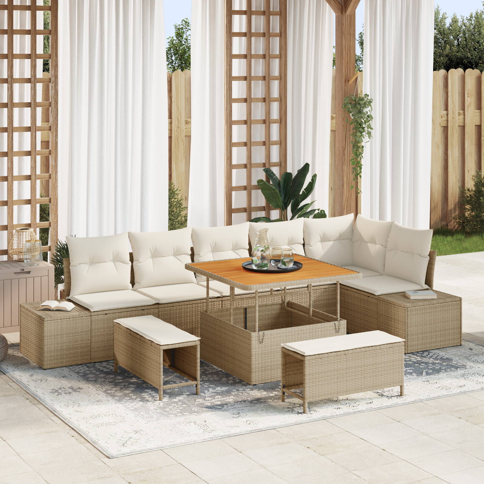 vidaXL Set de canapele pentru grădină cu pernă 9 pcs Bej și crem