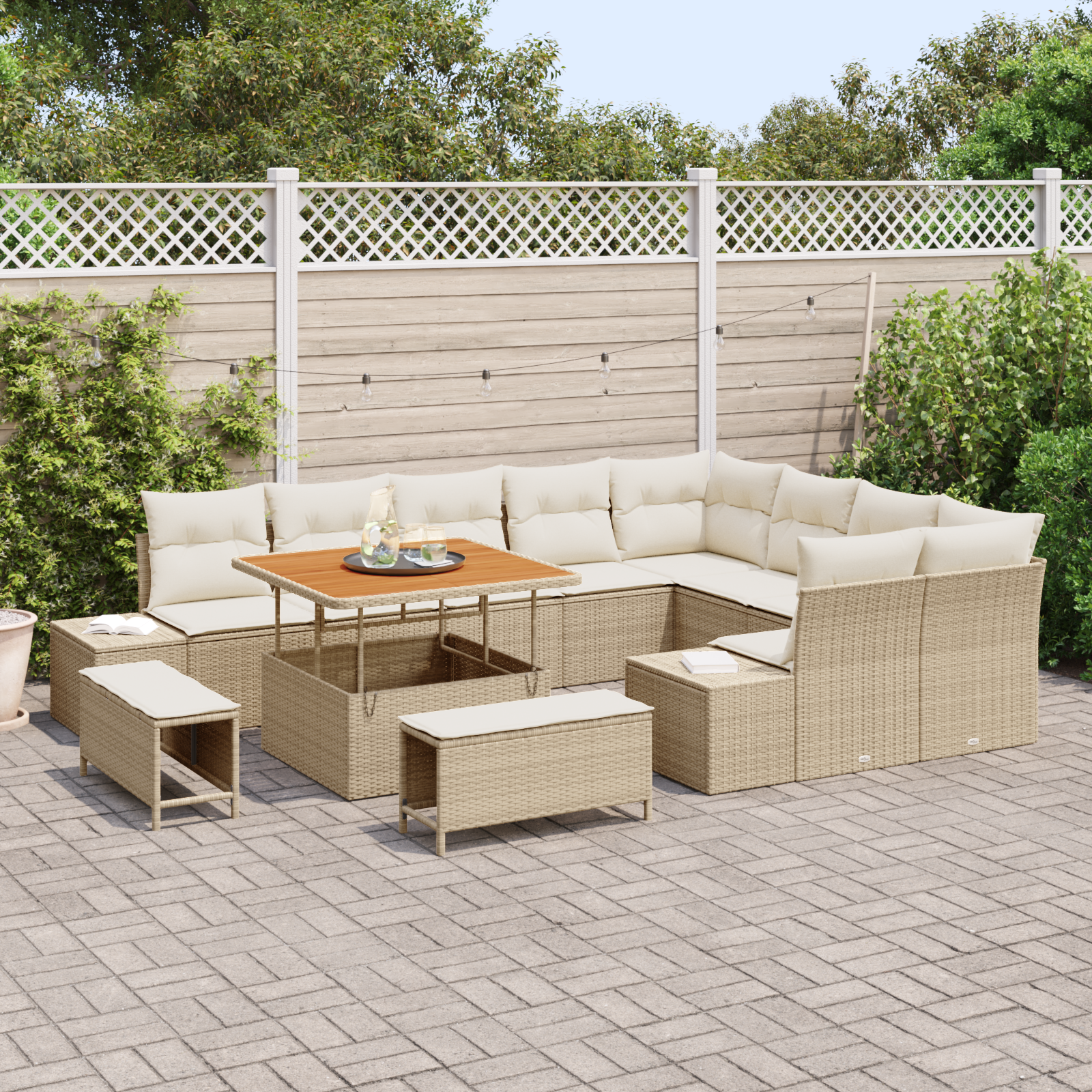 vidaXL Set de canapele pentru grădină cu pernă 12 pcs Bej Rattan poli