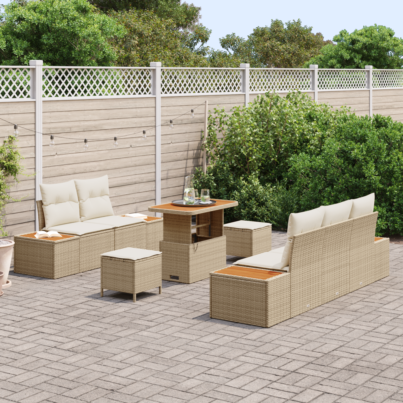 vidaXL Set de canapele pentru grădină cu pernă 8 pcs Bej și crem