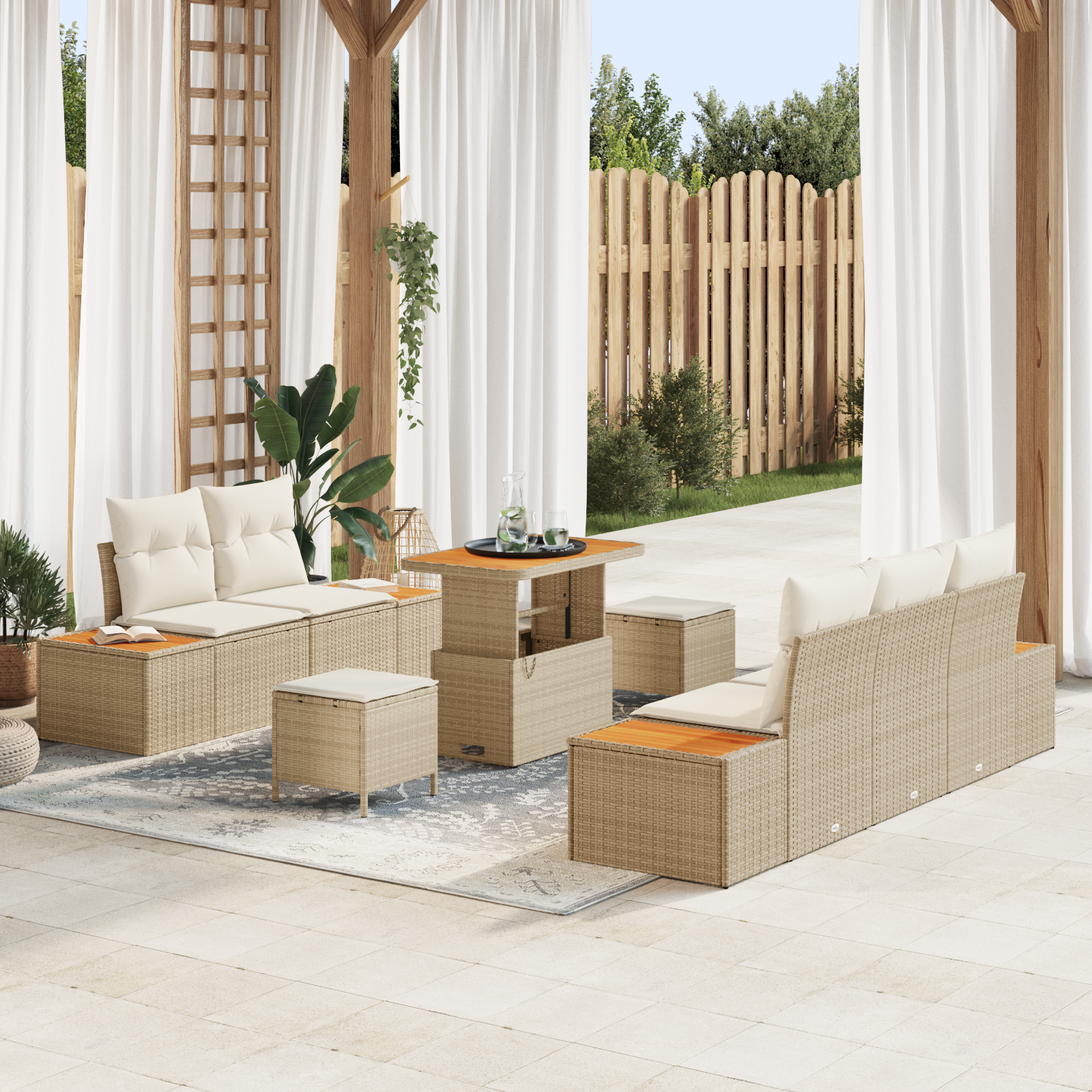 vidaXL Set de canapele pentru grădină cu pernă 8 pcs Bej și crem