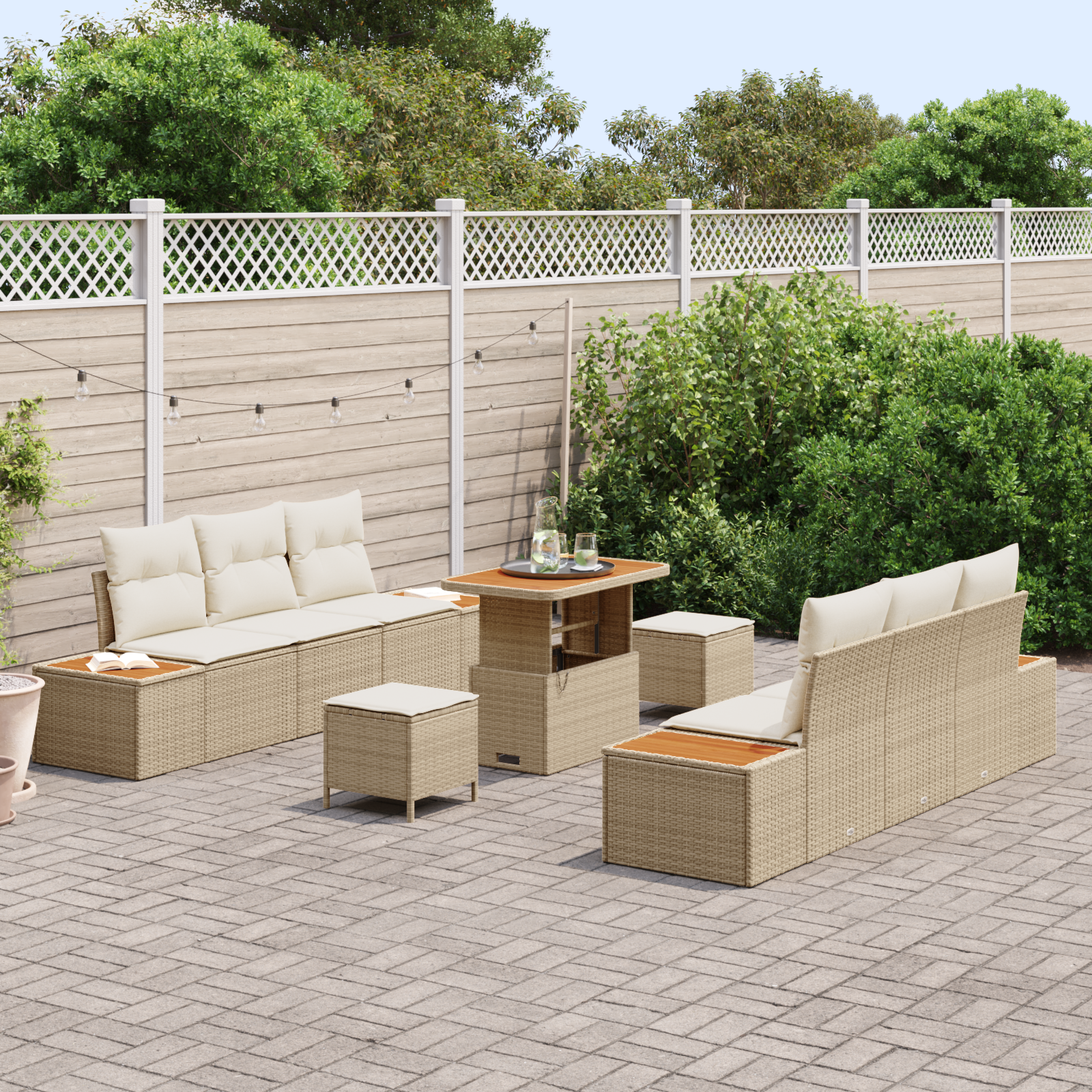 vidaXL Set de canapele pentru grădină cu pernă 9 pcs Bej și crem